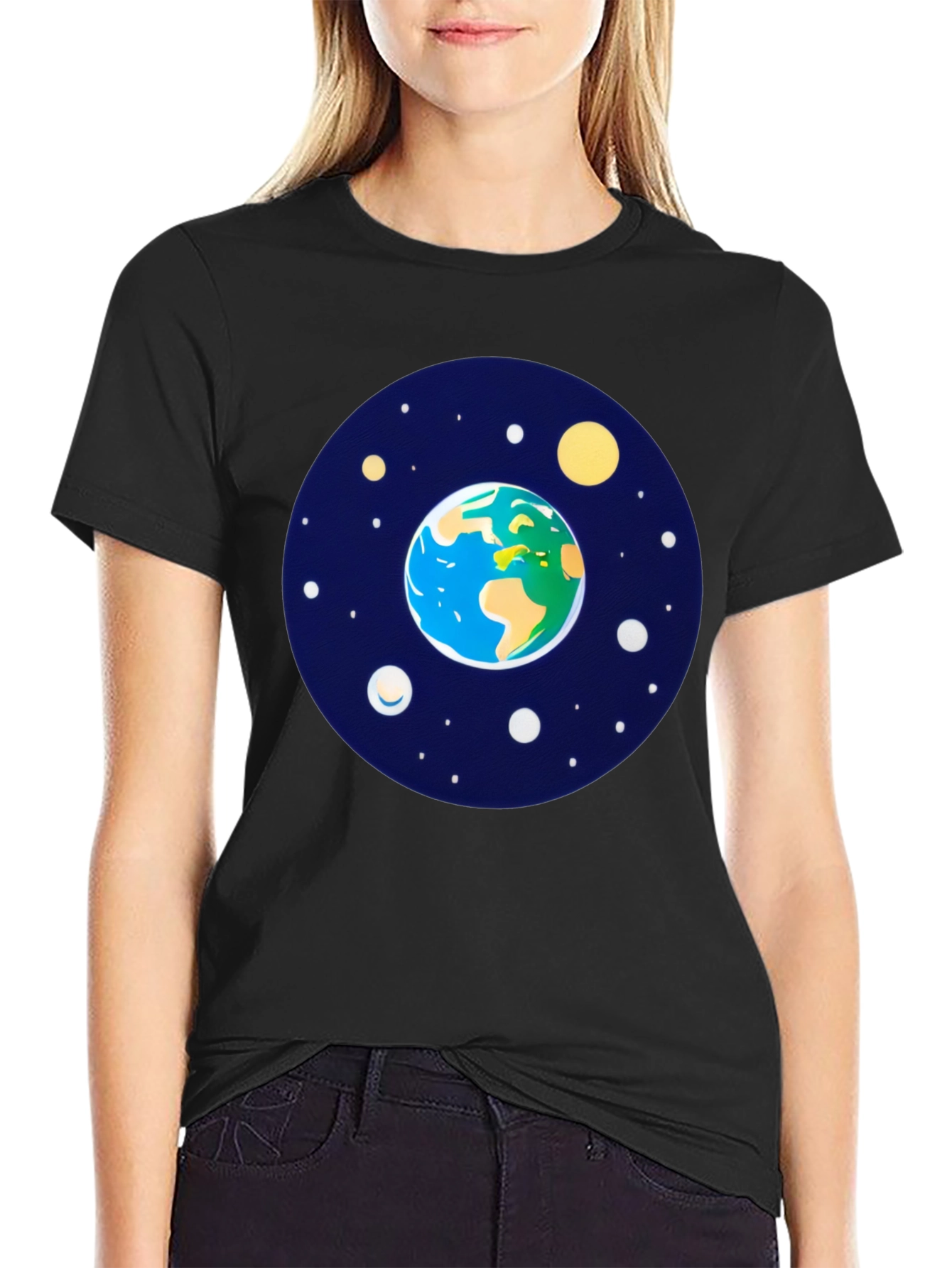Black Earth and Stars Graphic Tee - Men's Black T-Shirt view 2