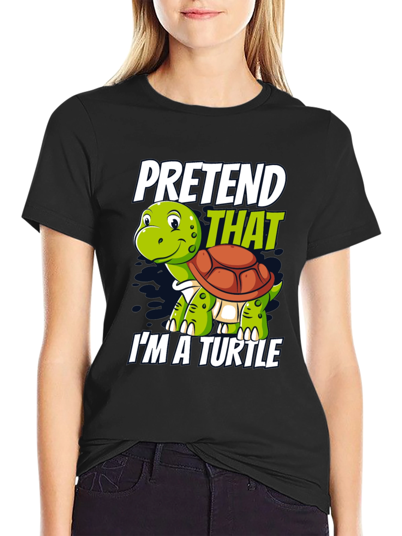 Black Pretend I'm A Turtle Novelty T-Shirt view 2
