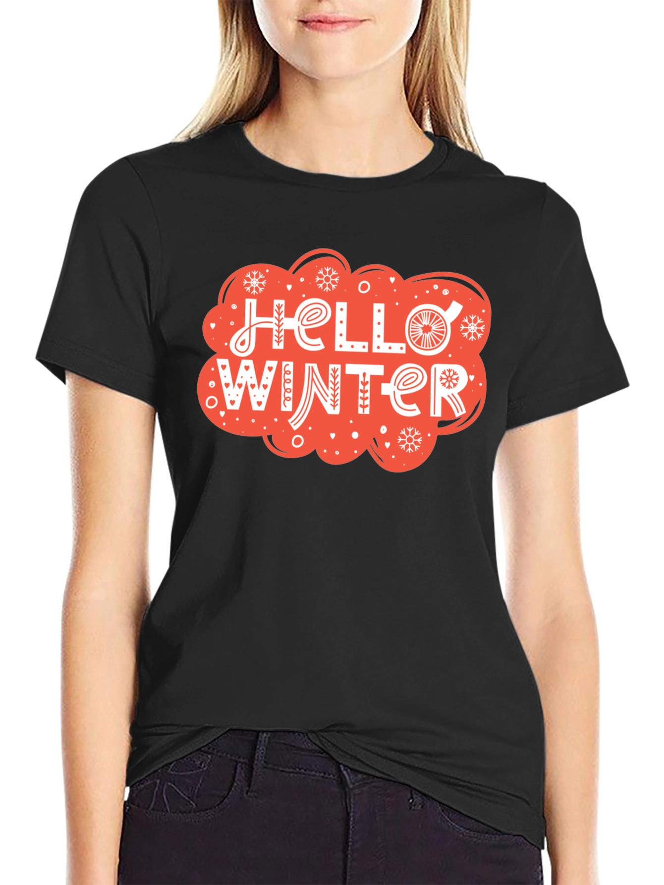 Black Hello Winter Graphic Tee - Cozy Holiday Shirt view 2