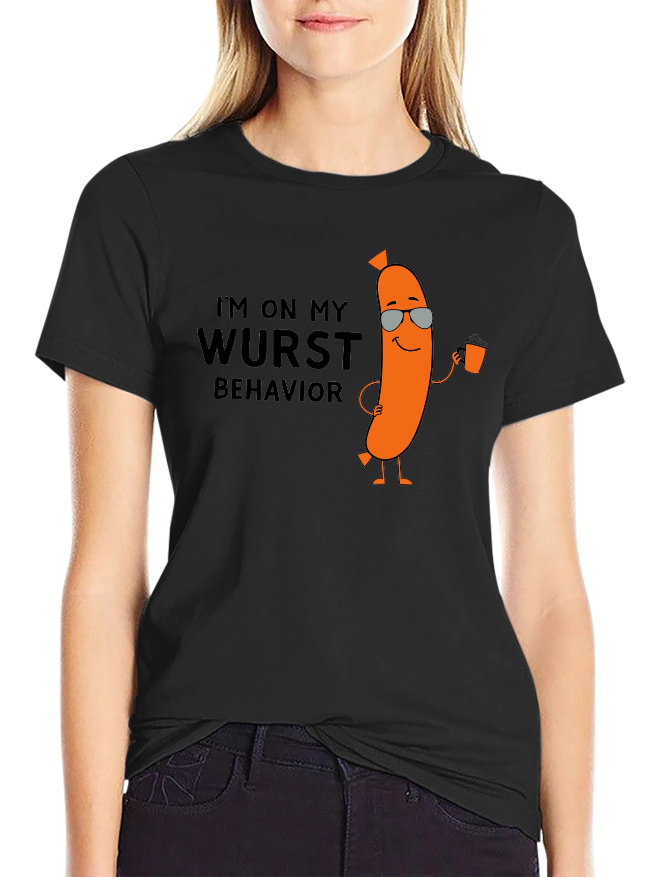 Black Wurst Behavior T-Shirt - Funny Sausage Tee view 2