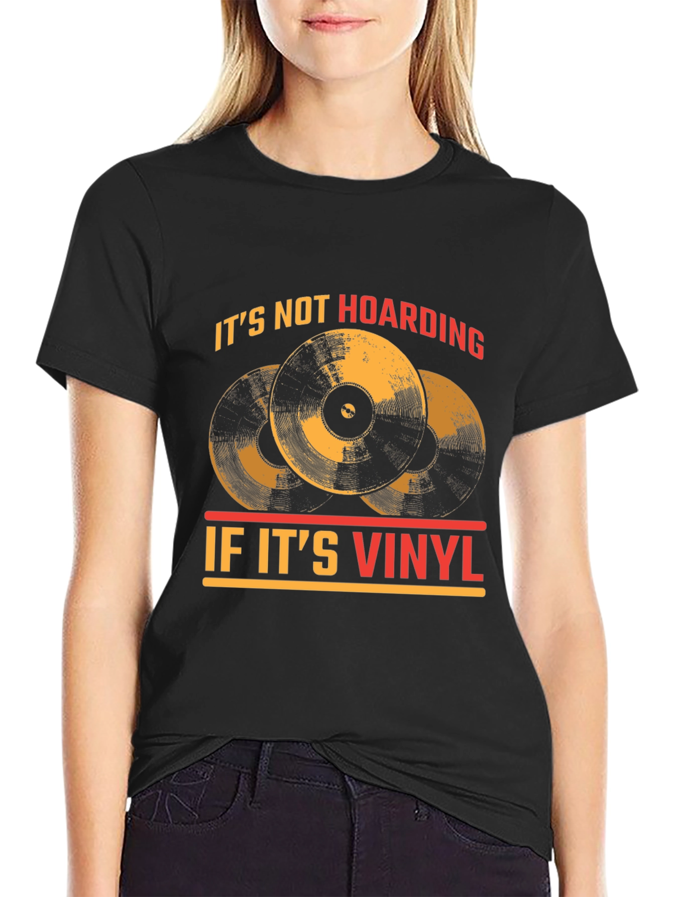 Black Vinyl Record Collector T-Shirt - "It's Not Hoarding!" view 2