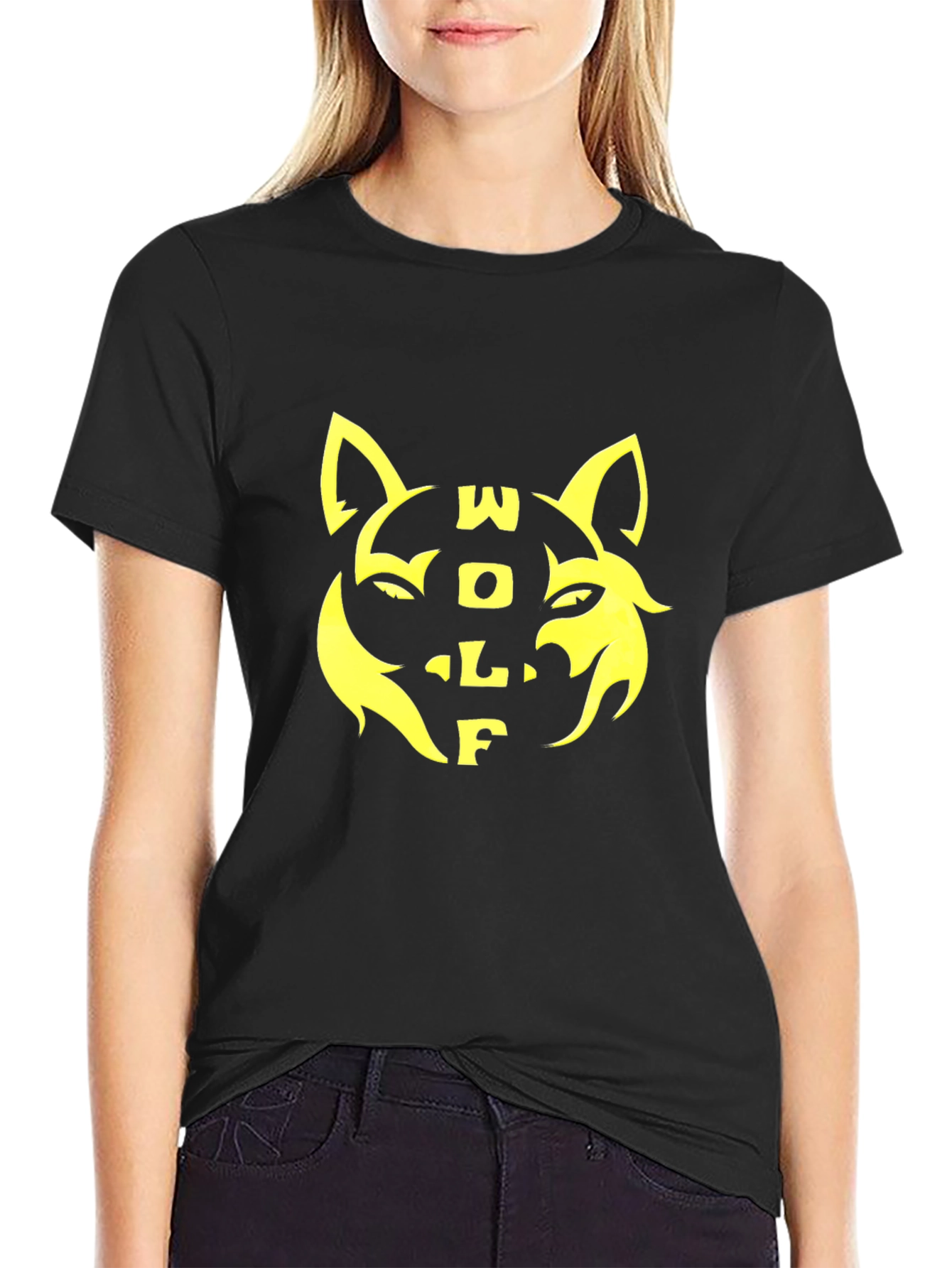 Black Wolf Graphic T-Shirt - Black Cotton Blend Tee view 2