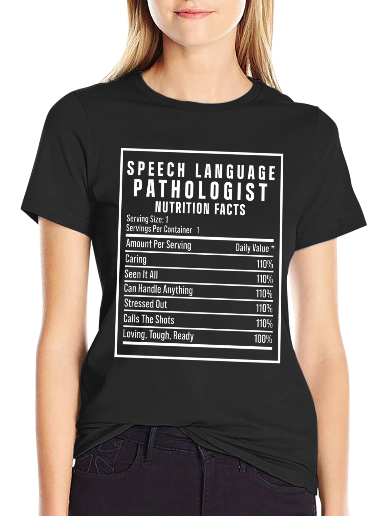 Black Speech Language Pathologist Nutrition Facts T-Shirt view 2