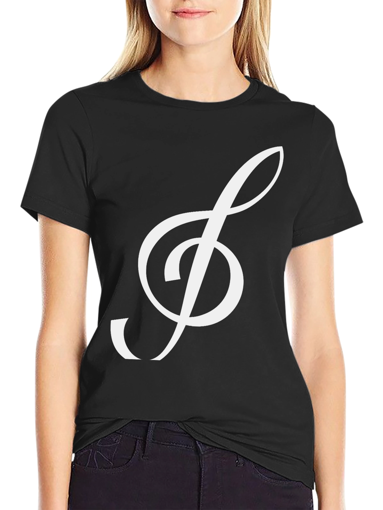 Black Treble Clef Graphic Tee - Musical Statement Shirt view 2