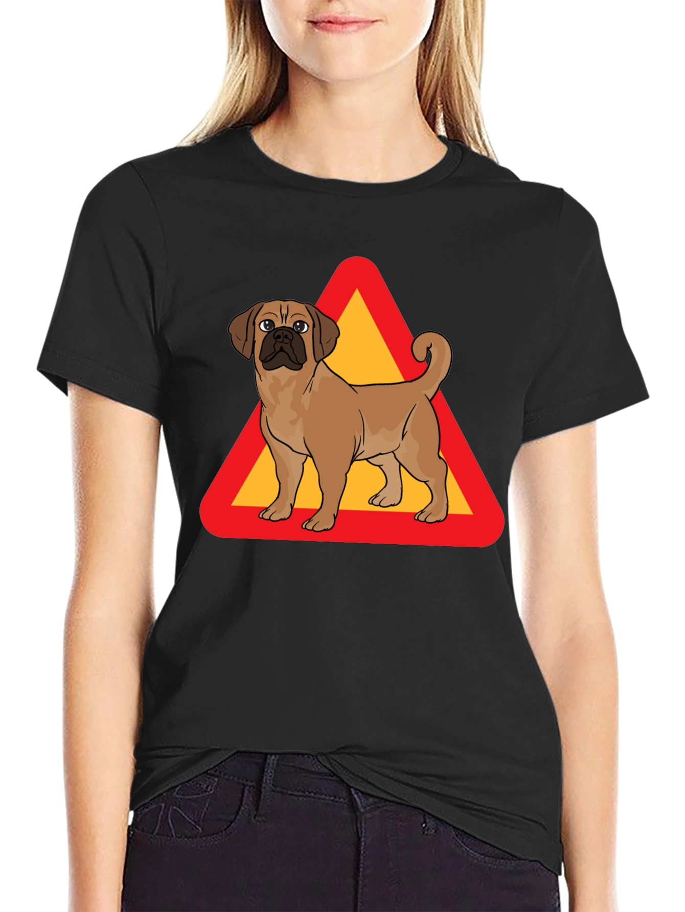 Black Dog Crossing T-Shirt - Novelty Graphic Tee view 2