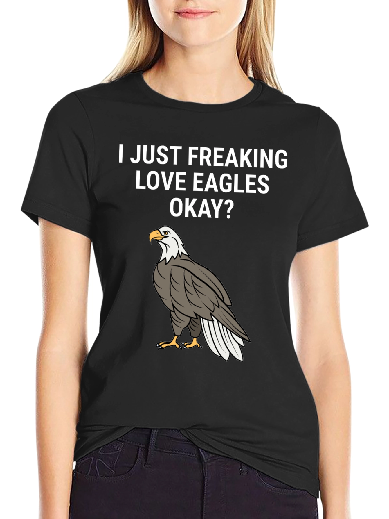 Black I Love Eagles T-Shirt - Black Cotton Graphic Tee view 2