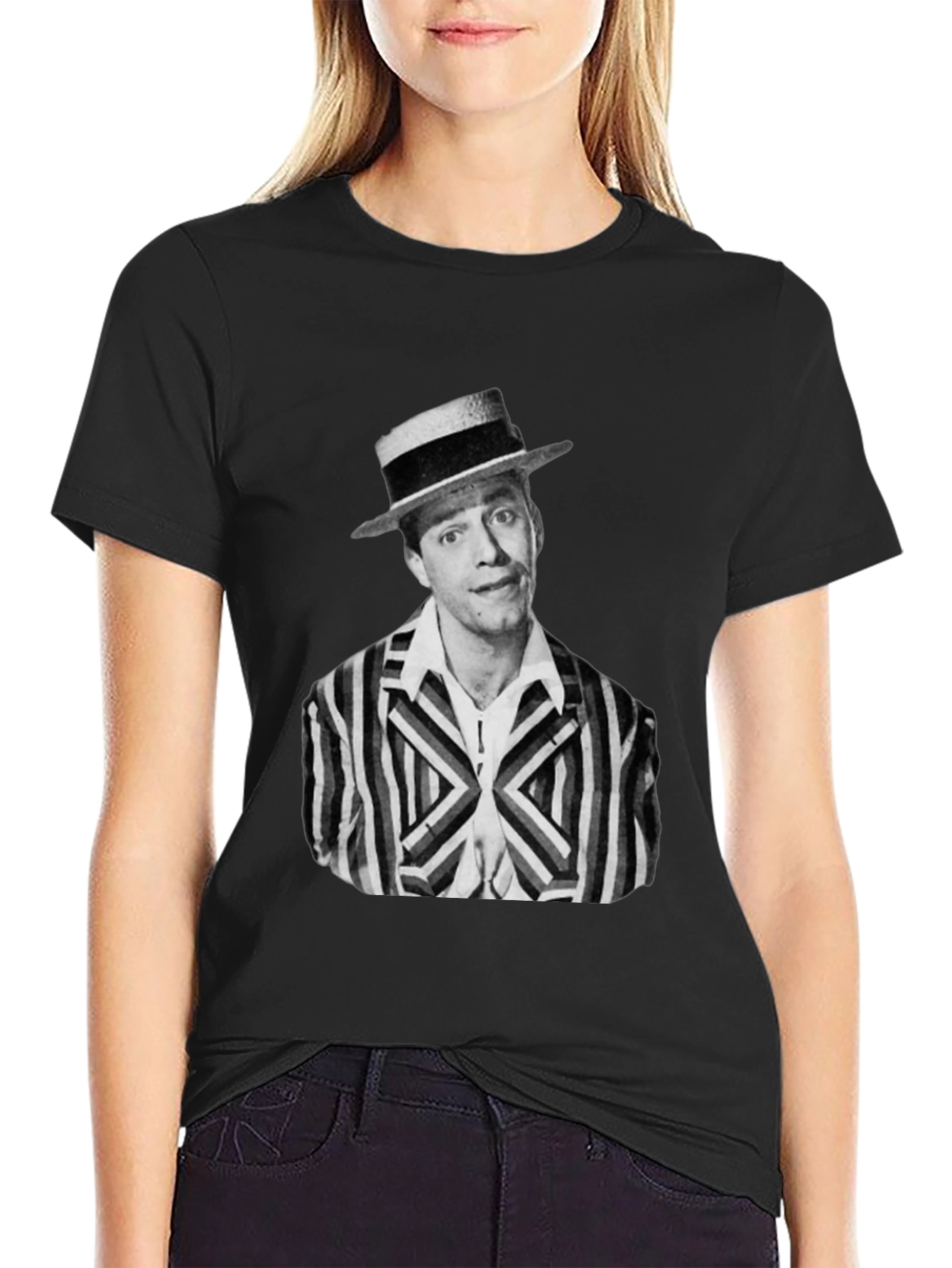 Black Retro Comedian Portrait T-Shirt view 2