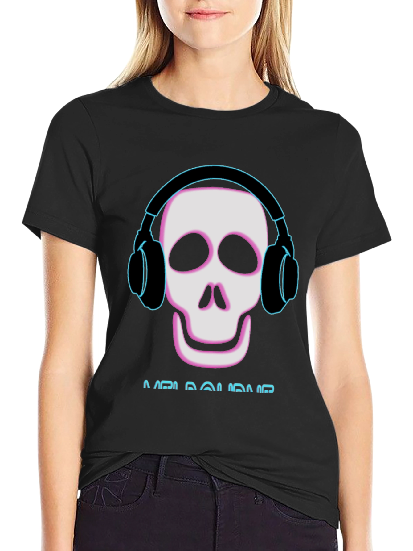 Black Skull Headphones T-Shirt - Music Lover Tee view 2