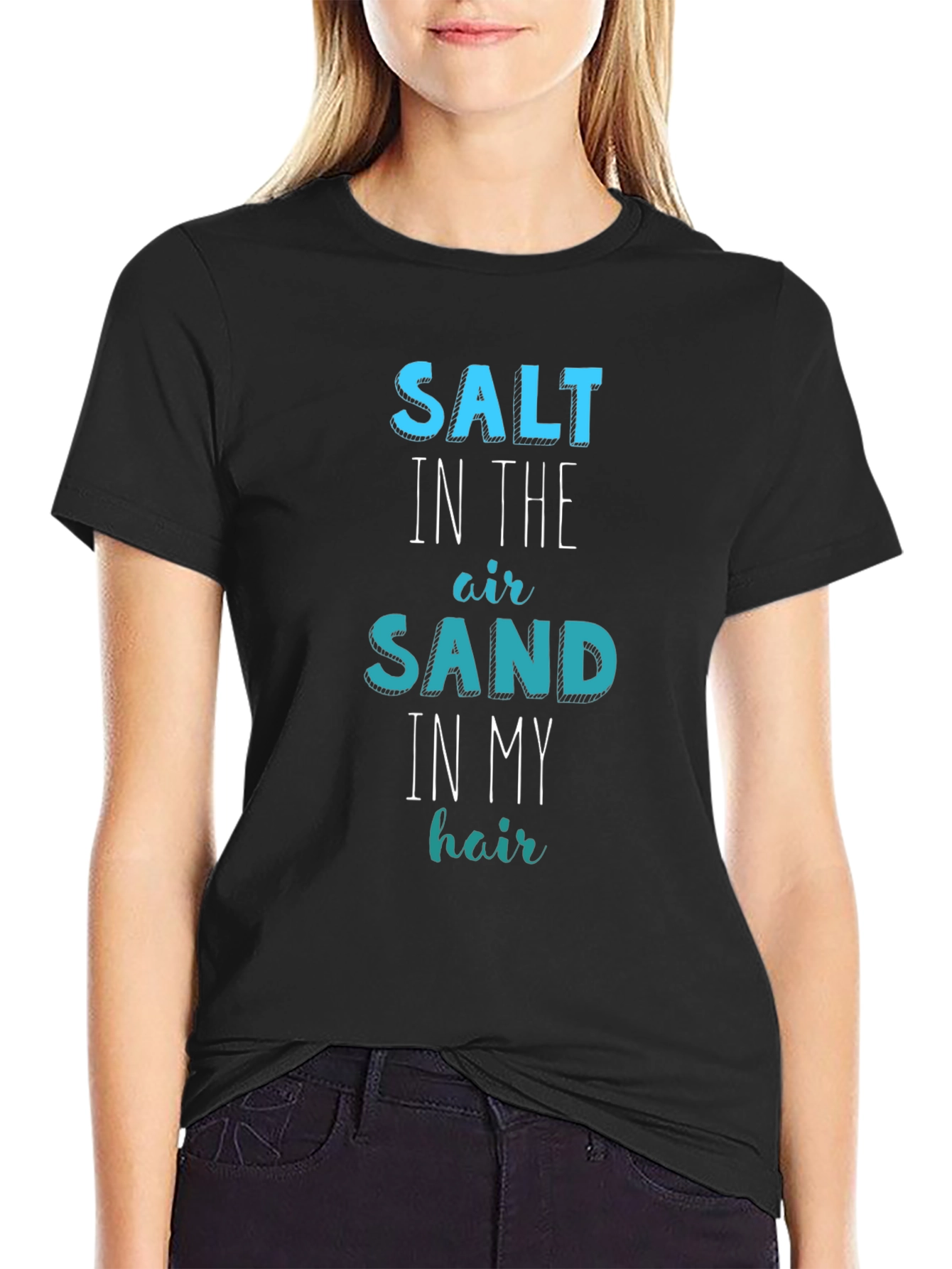 Black Salt Sand Hair T-Shirt: Summer Beach Fun view 2