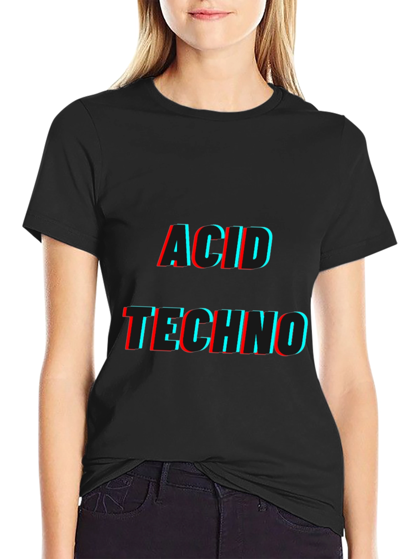 Black Acid Techno Black Graphic T-Shirt view 2