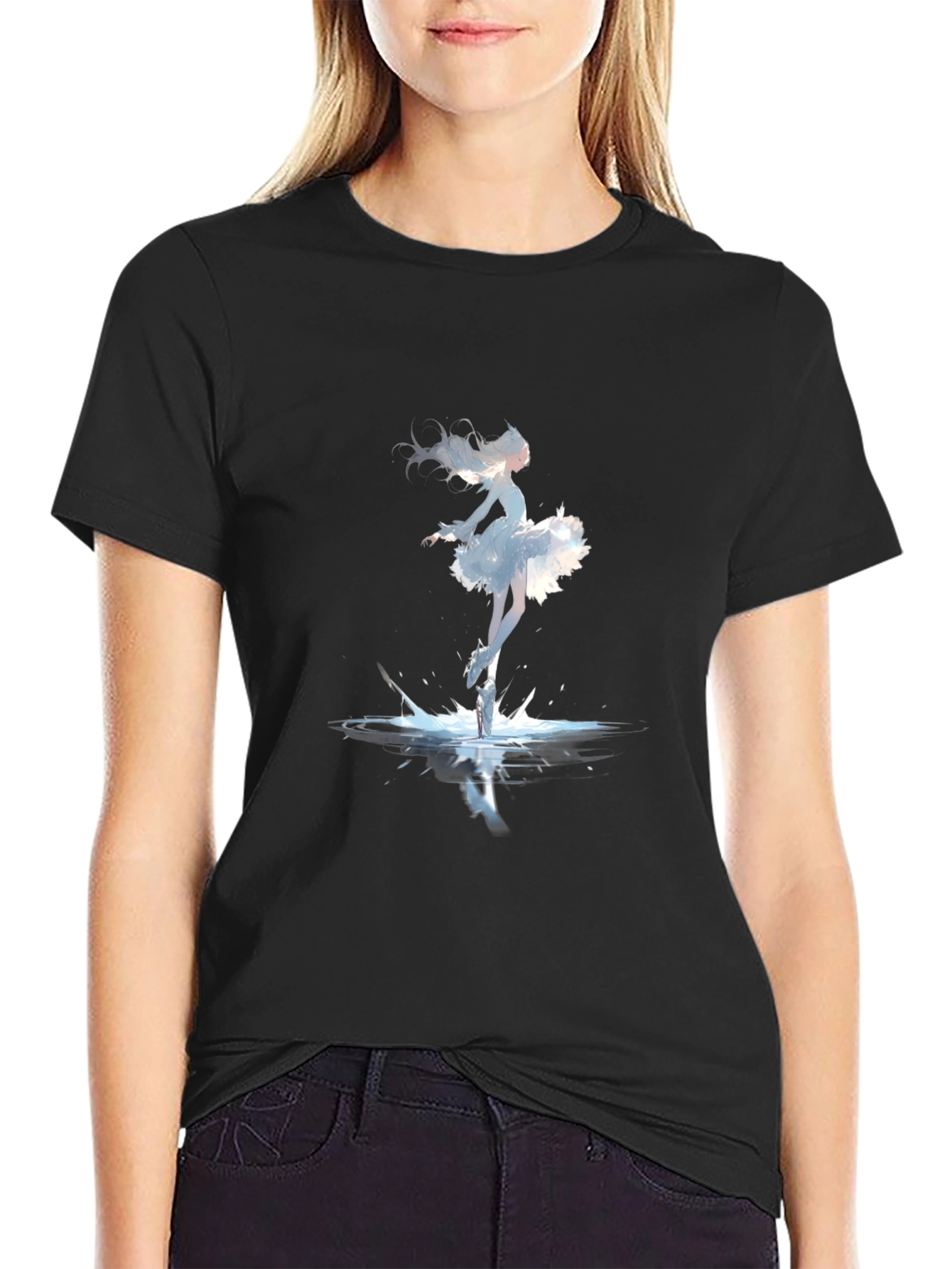 Black Ballerina Splash Graphic Tee - Black Cotton Shirt view 2