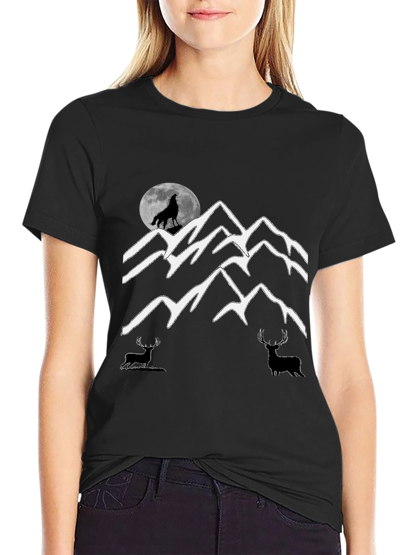 Black Wolf Moon Mountain Graphic Tee view 2