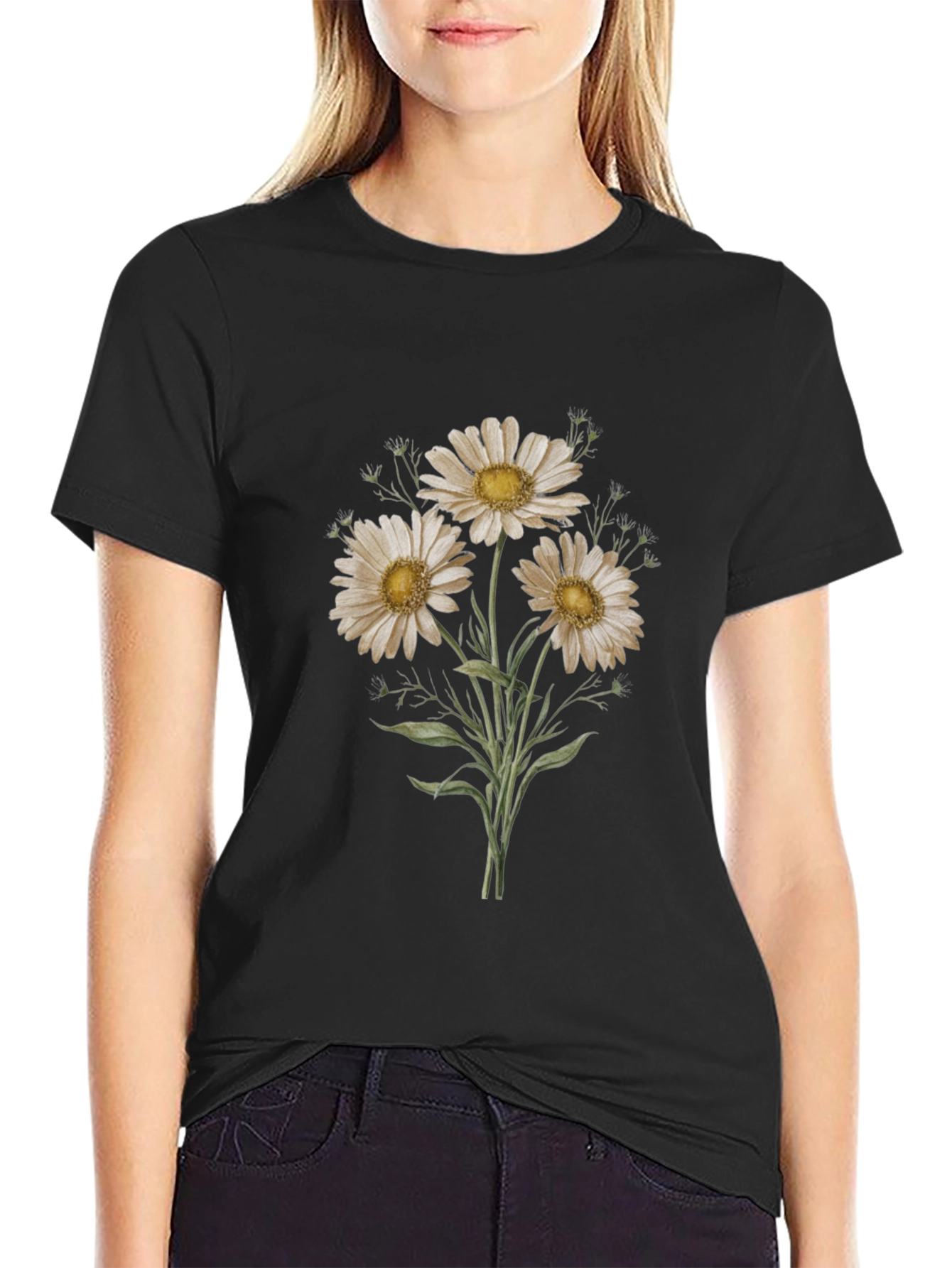 Black Daisy Graphic Tee - Black Unisex T-Shirt view 2