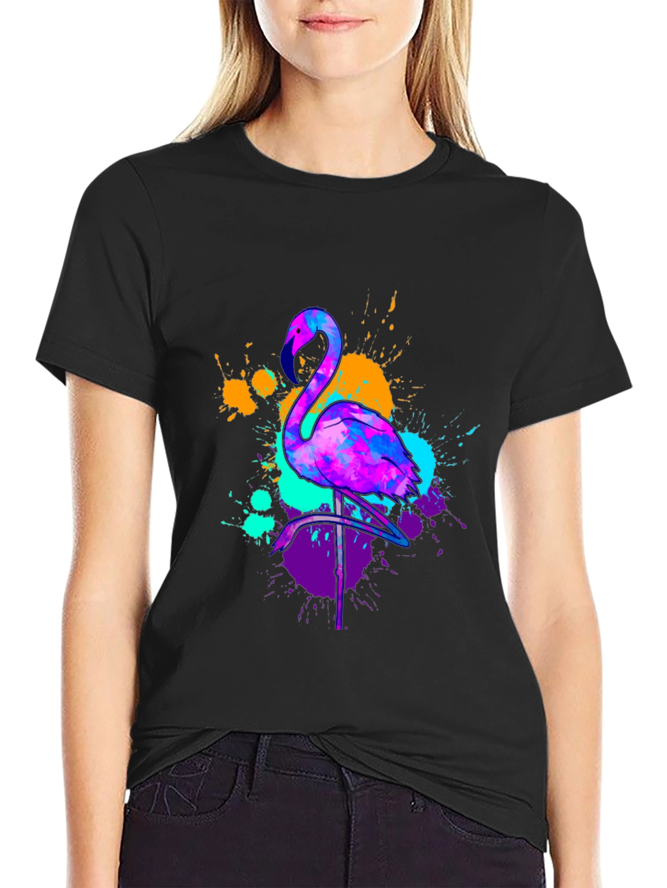 Black Neon Flamingo Graphic Tee - Vivid Men's T-Shirt view 2