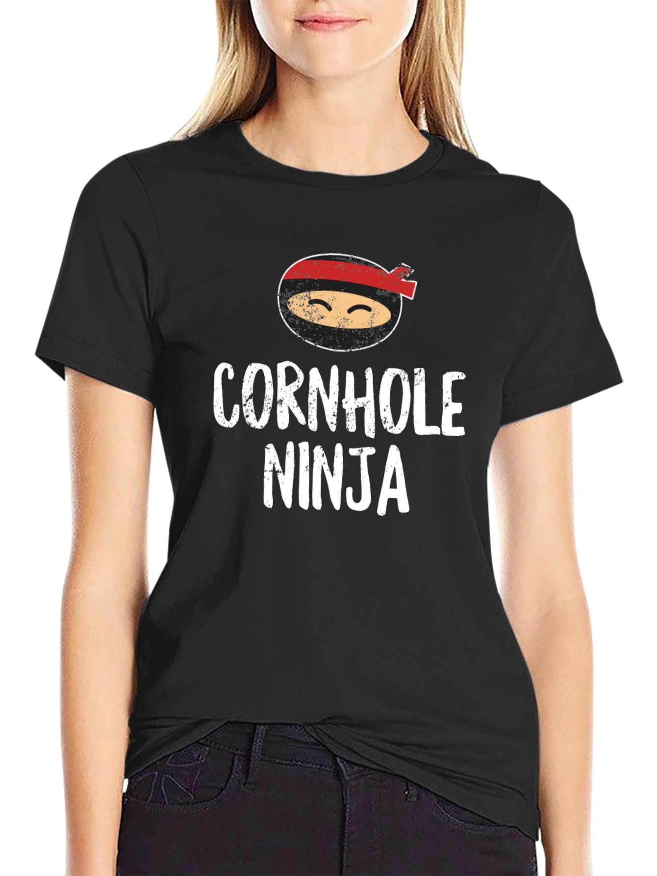 Black Cornhole Ninja Graphic T-Shirt - Black view 2
