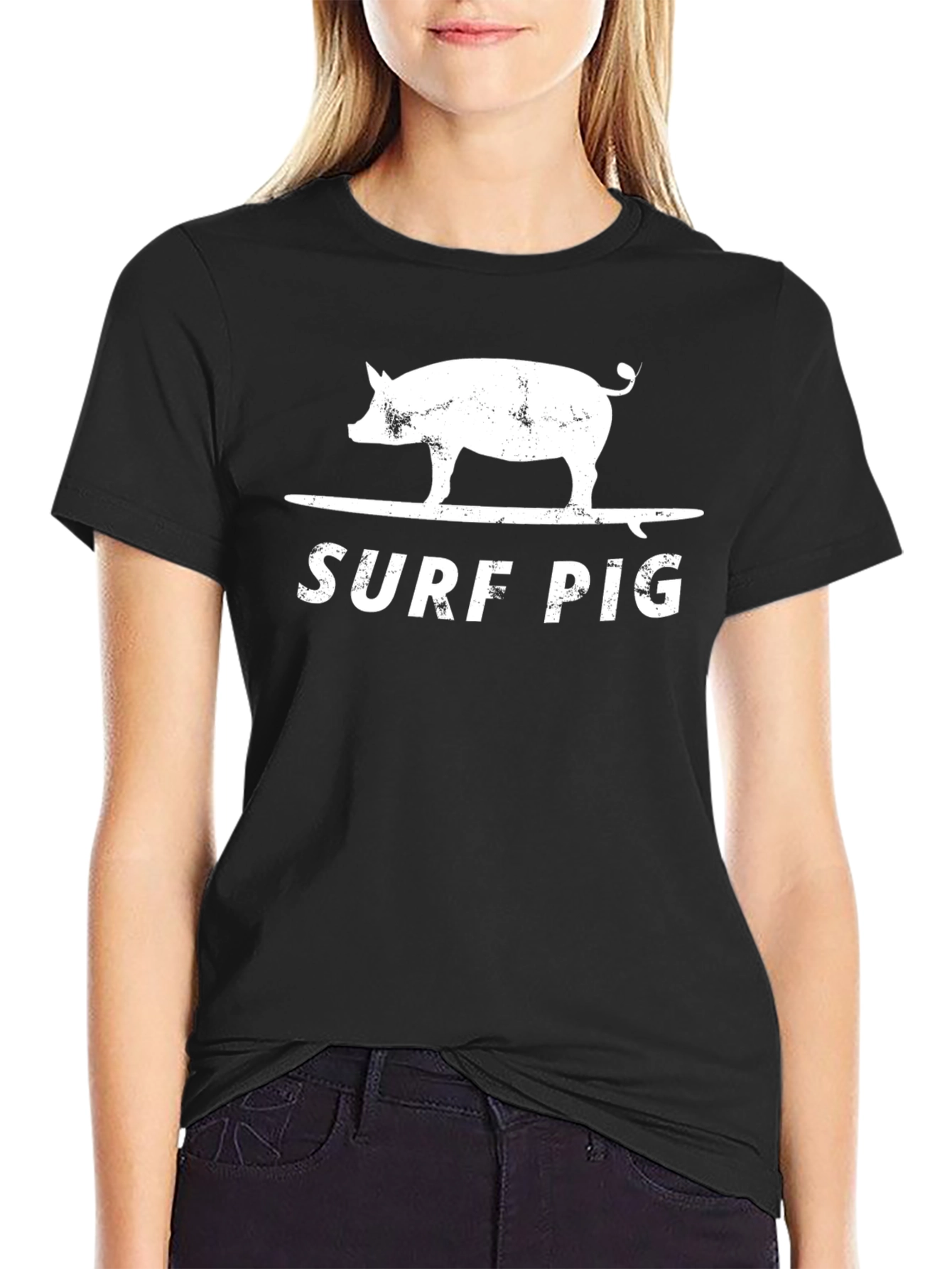 Black Surf Pig T-Shirt - Funny Graphic Tee for Beach Lovers view 2
