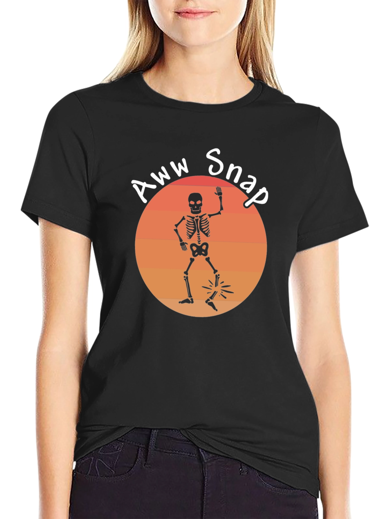 Black Aww Snap Skeleton Graphic Tee - Humor Shirt view 2
