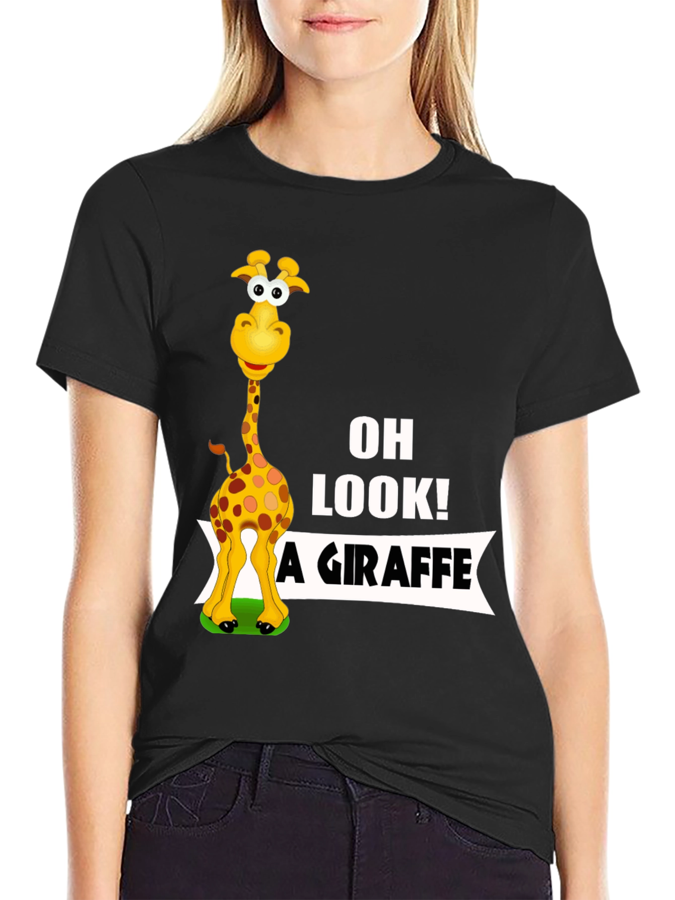 Black Funny Giraffe Graphic Tee - Oh Look! A Giraffe T-Shirt view 2