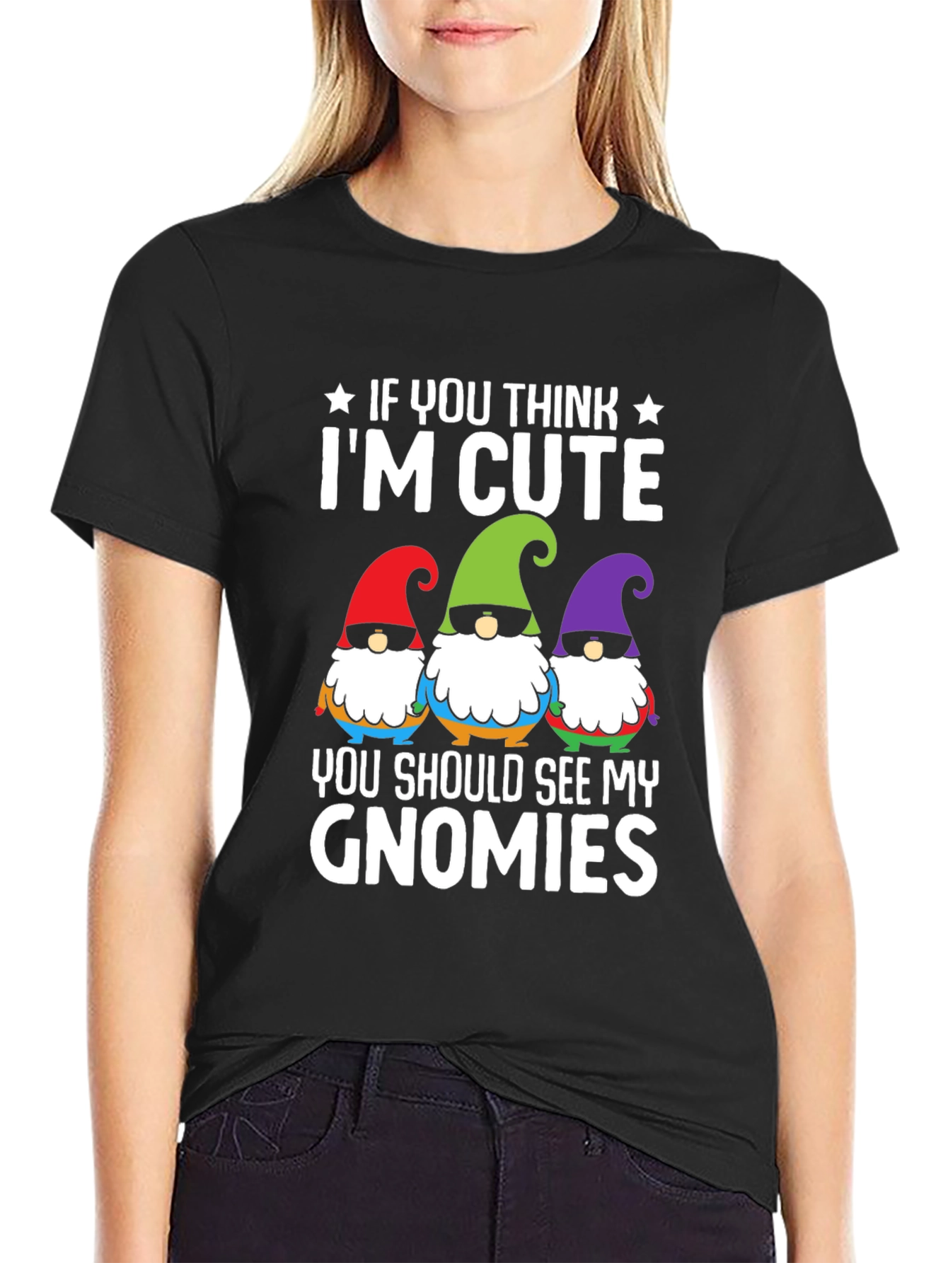 Black Cute Gnomies Graphic T-Shirt view 2