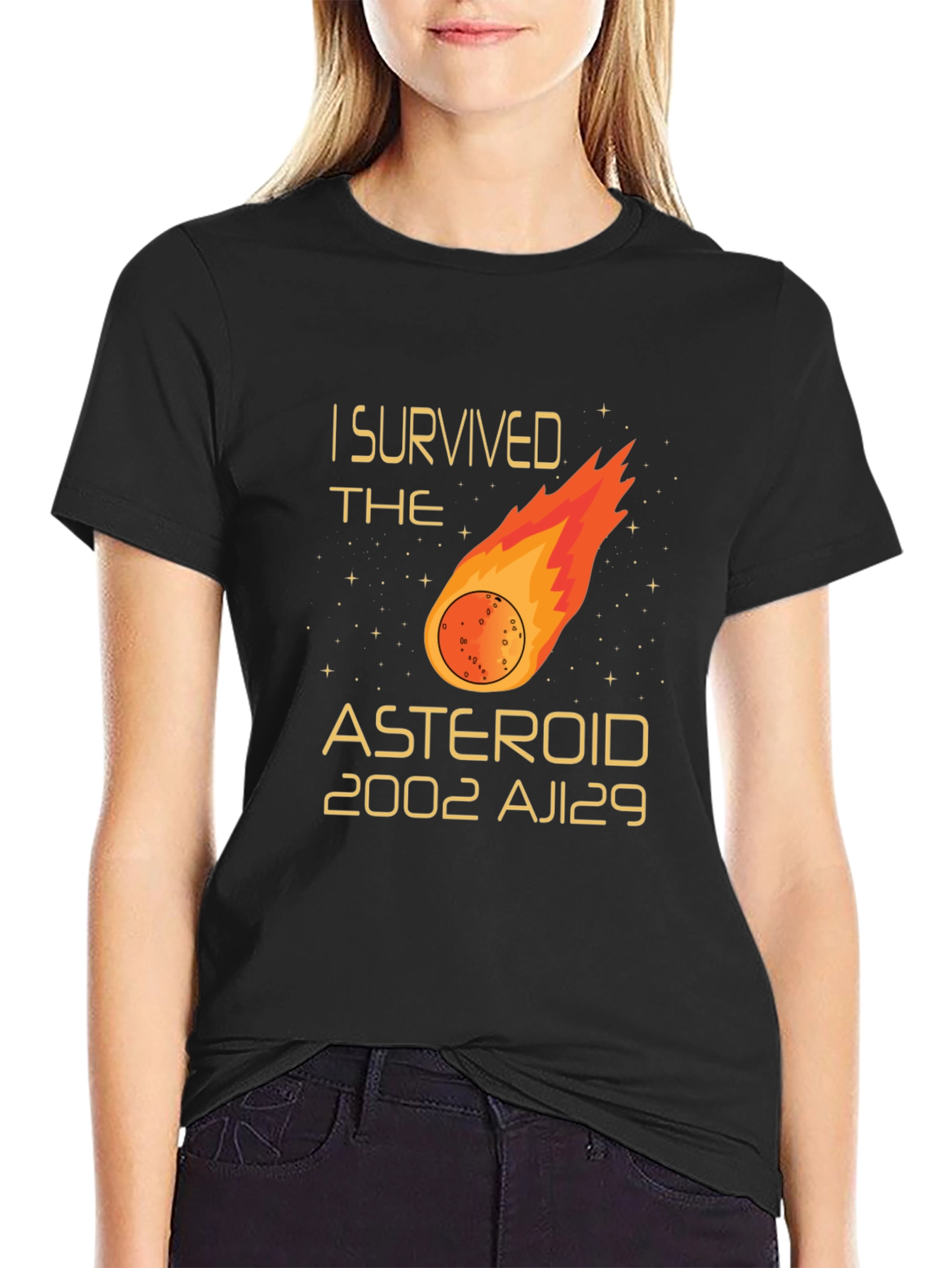 Black I Survived The Asteroid 2002 AJ129 T-Shirt view 2
