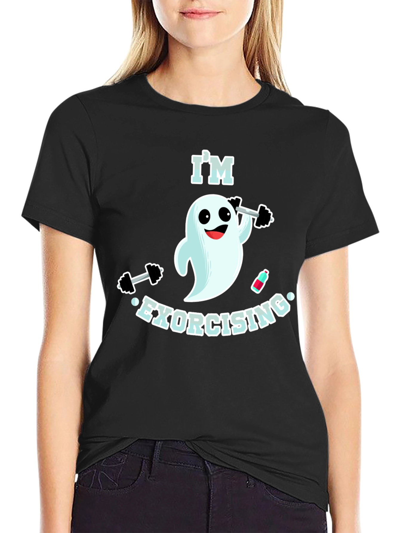 Black I'm Exorcising Funny Ghost Gym T-Shirt view 2