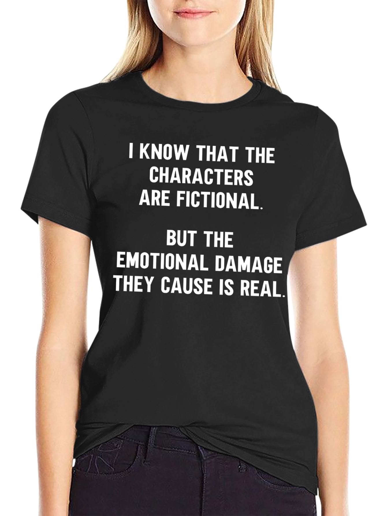 Black Emotional Damage T-Shirt: Fictional Characters, Real Feelings view 2