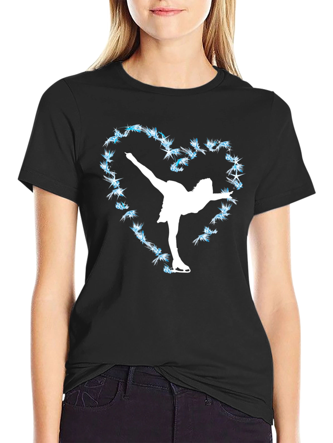 Black Figure Skating Heart Tee - Ice Skater T-Shirt view 2