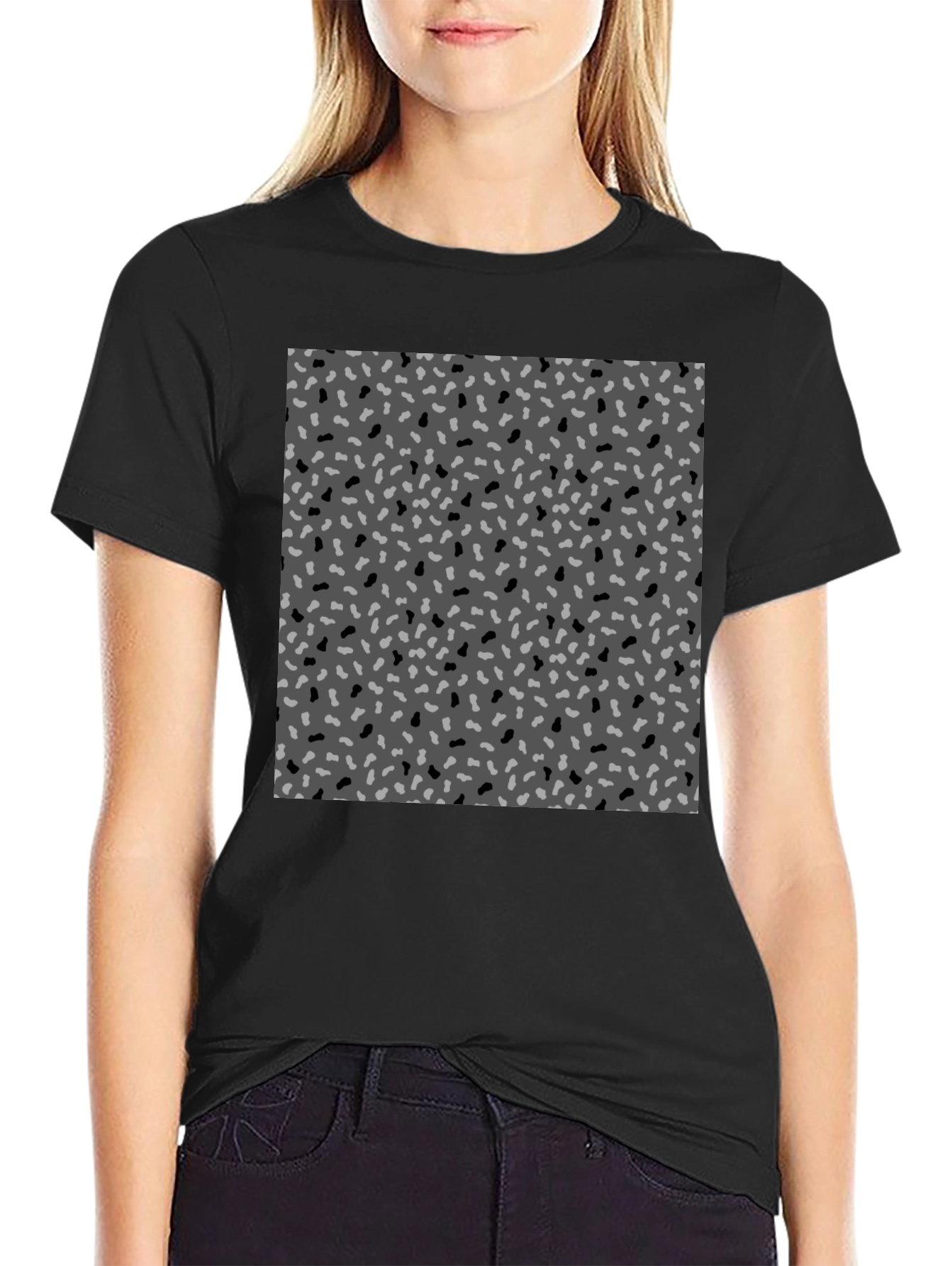 Black Abstract Pattern Crew Neck T-Shirt view 2