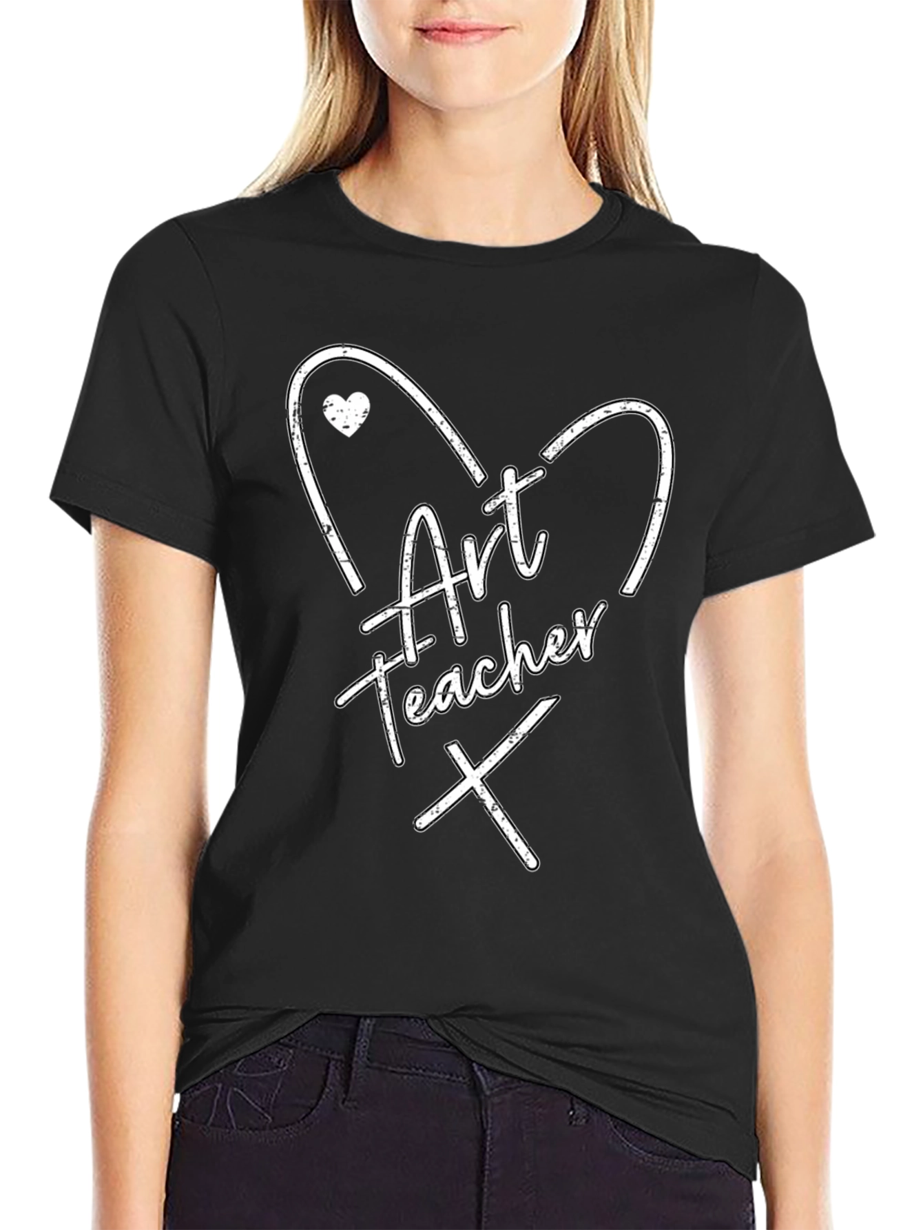 Black Art Teacher Heart Graphic Black T-Shirt view 2