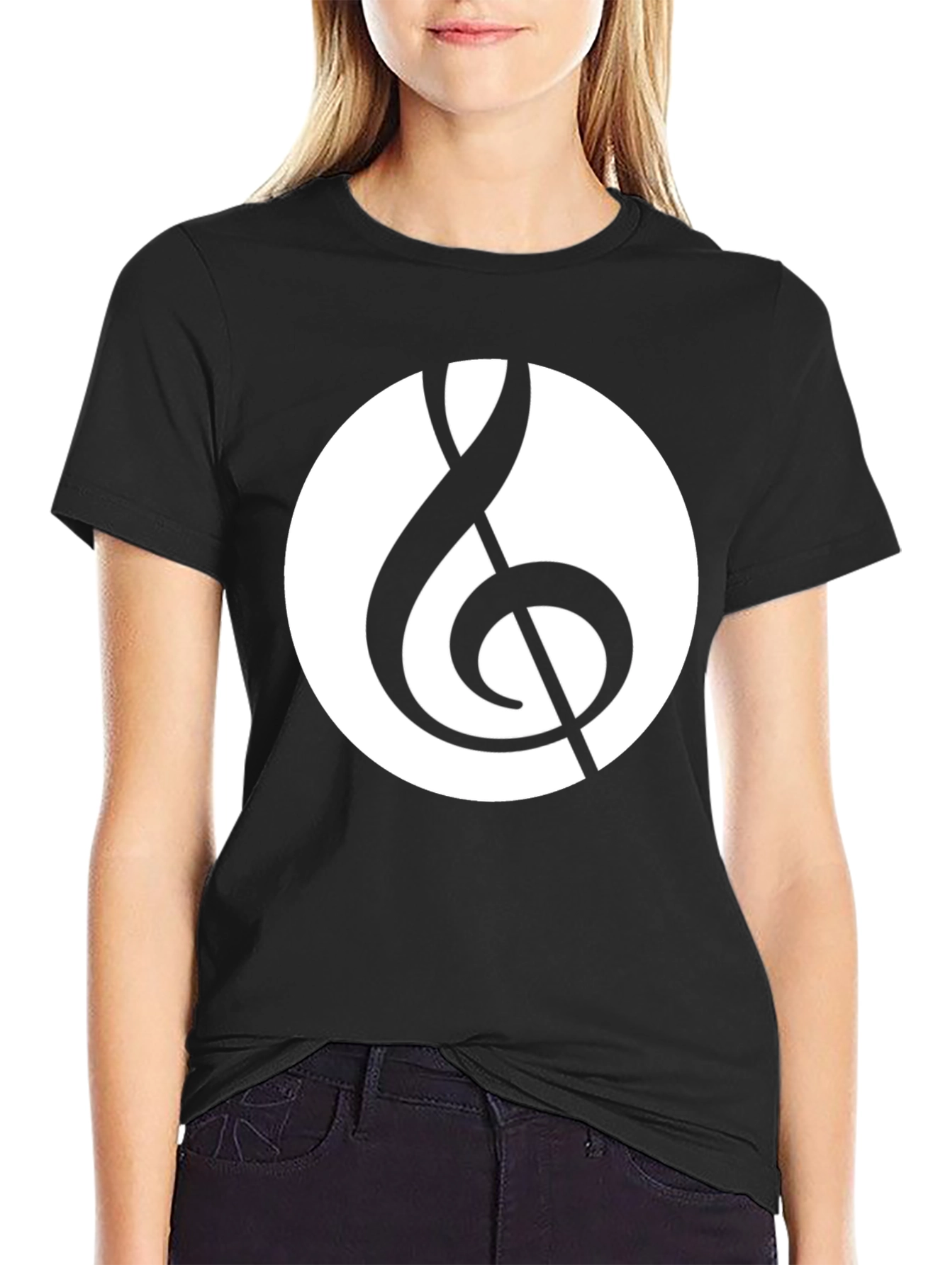 Black Musical Treble Clef Graphic T-Shirt view 2