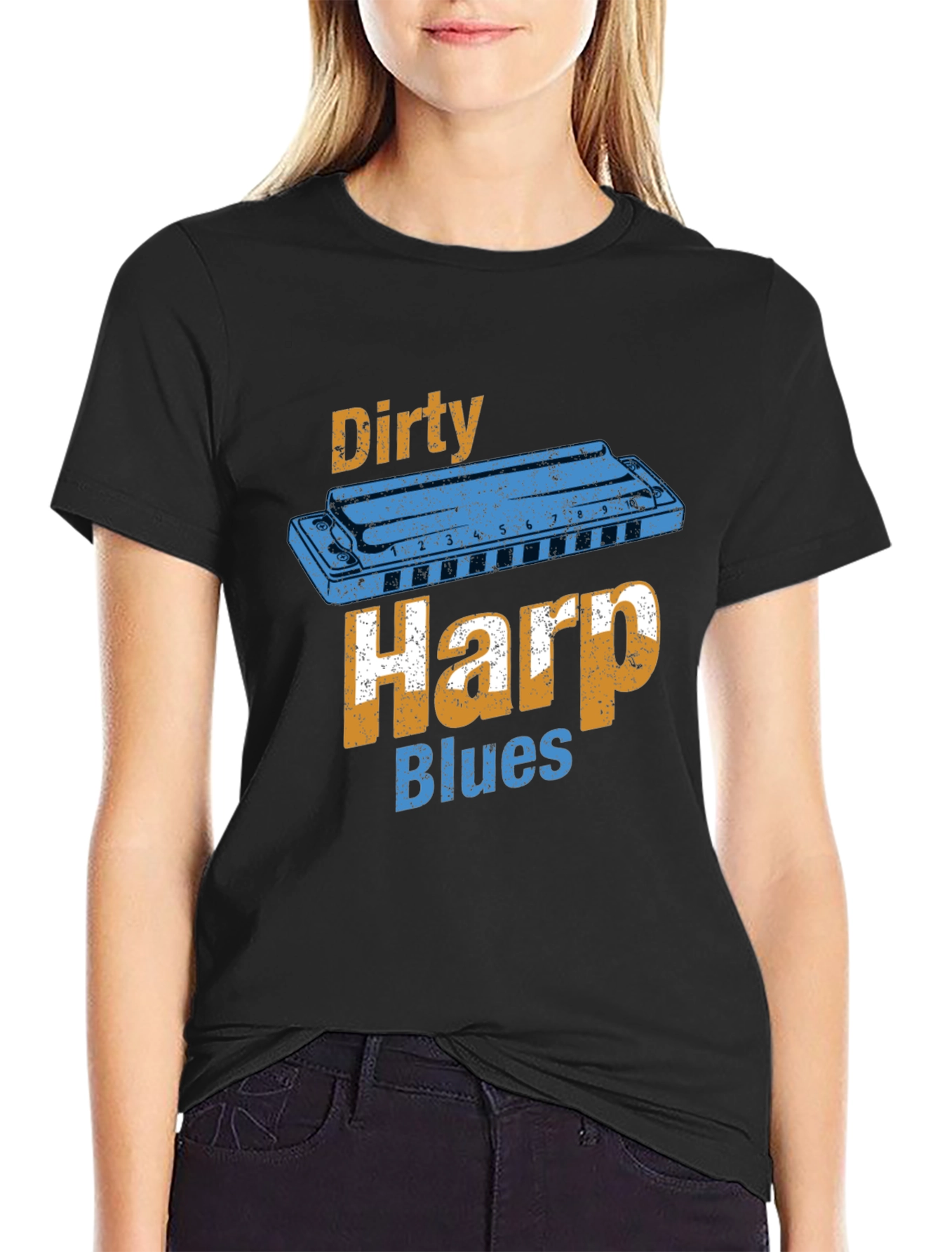 Black Dirty Harp Blues T-Shirt - Music Lover Tee view 2