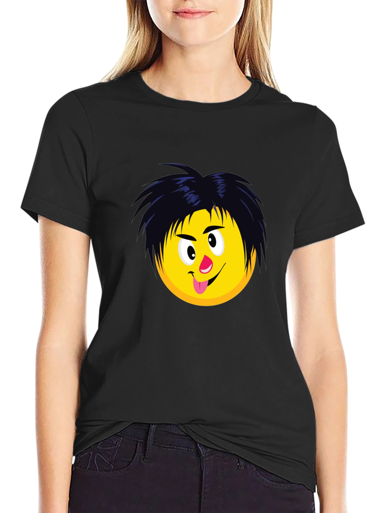 Black Funny Emoji Graphic T-Shirt - Black view 2