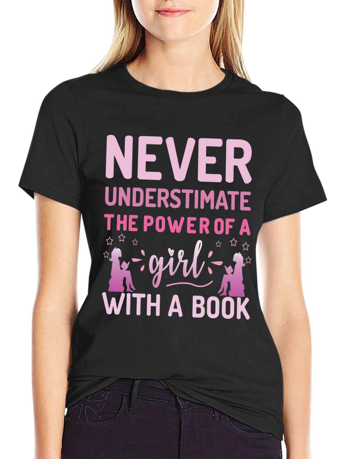 Black Never Underestimate Girl Book T-Shirt view 2