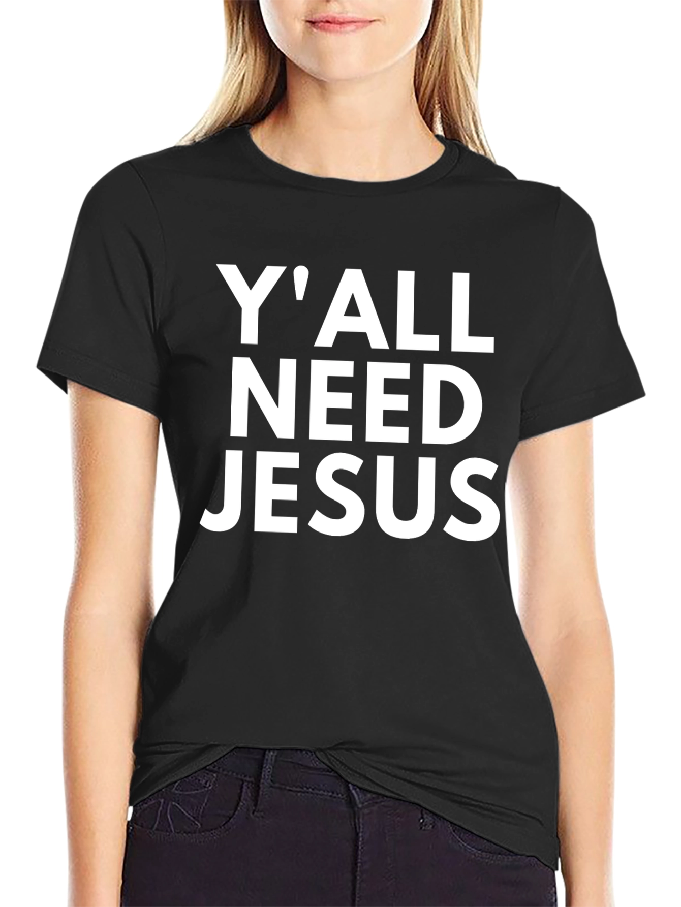 Black Y'ALL NEED JESUS Black Graphic T-Shirt view 2