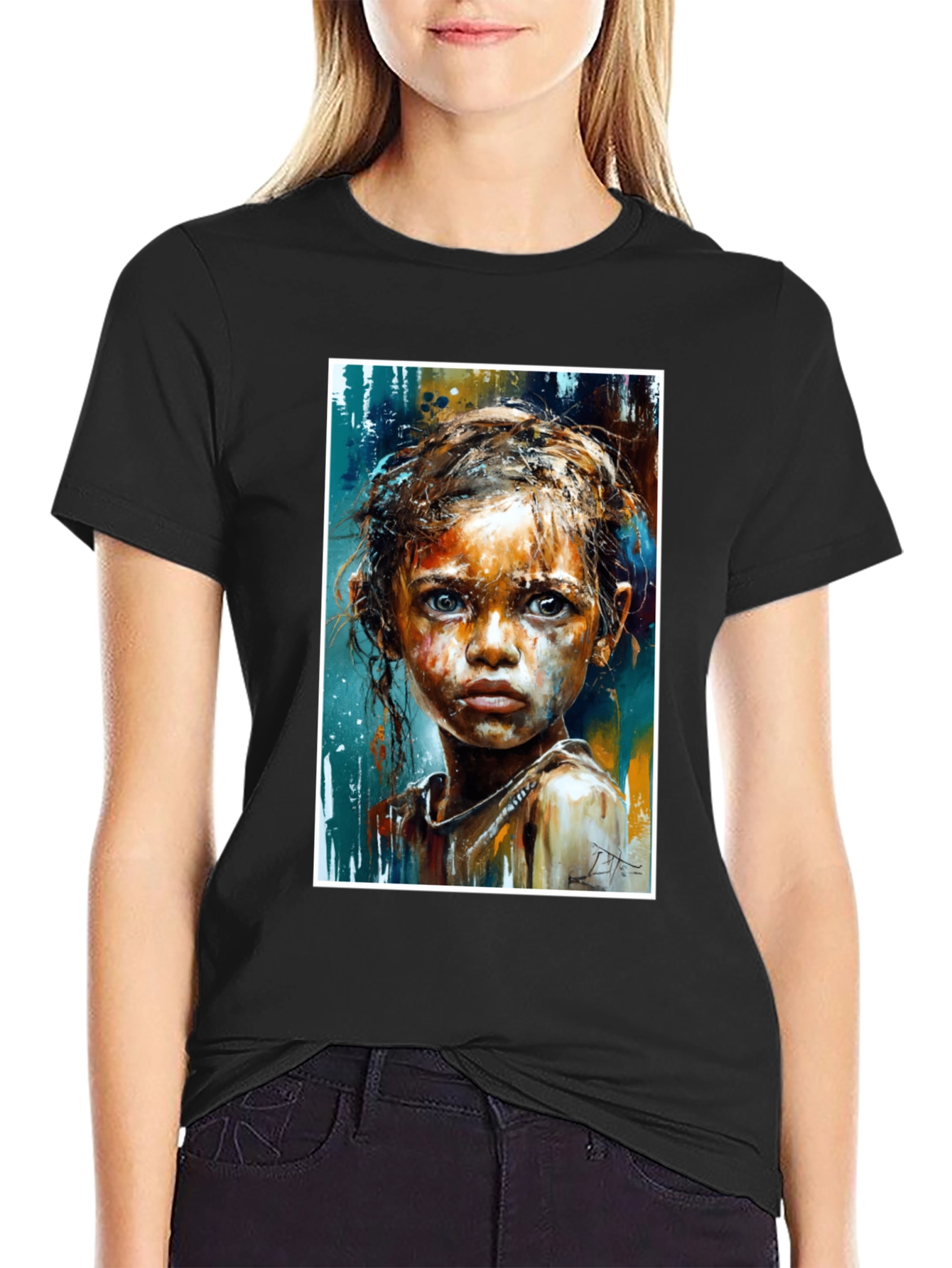 Expressive Girl Portrait Tee - Unique Art - 2
