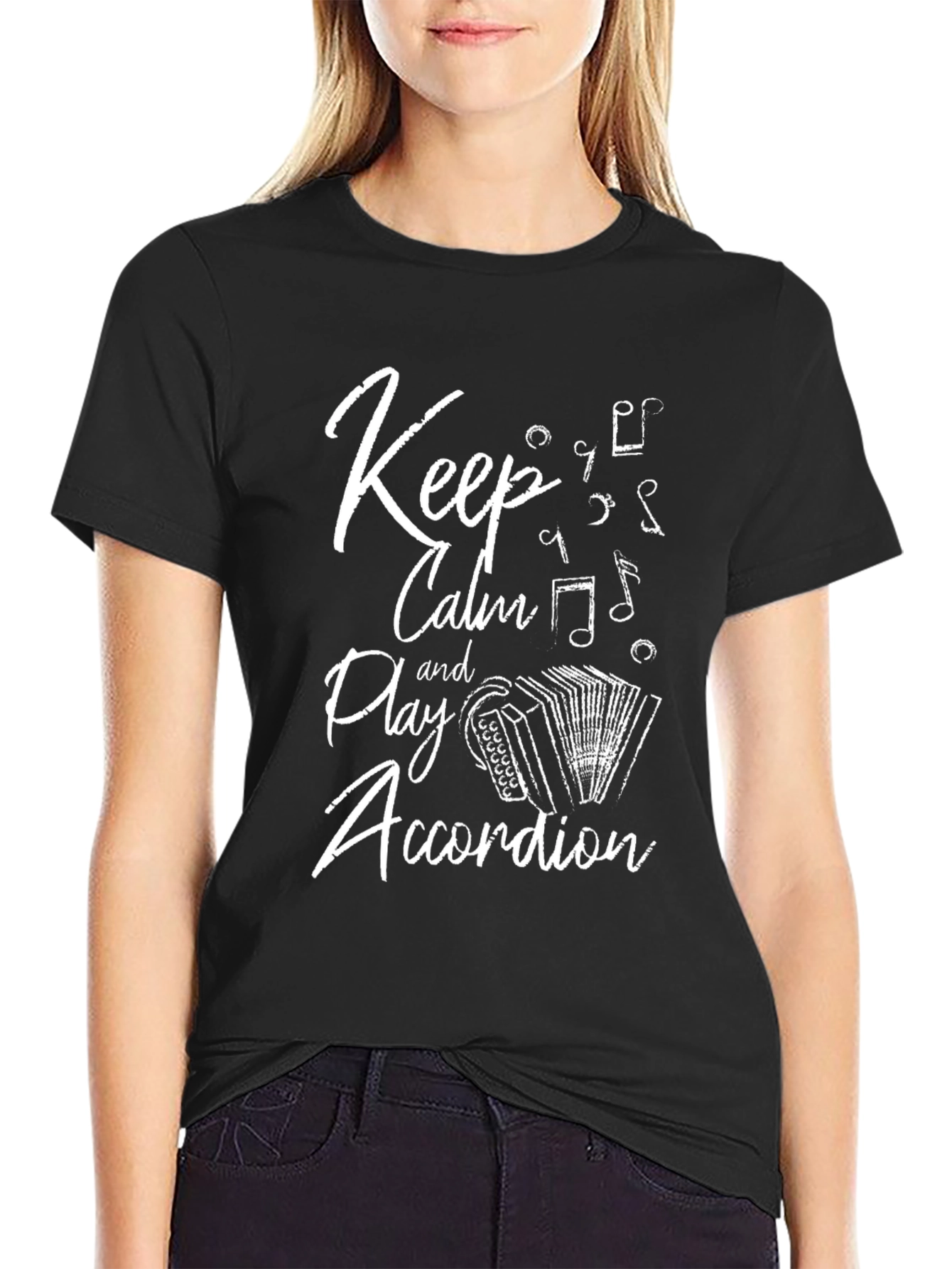 Black Keep Calm Play Accordion Black T-Shirt view 2