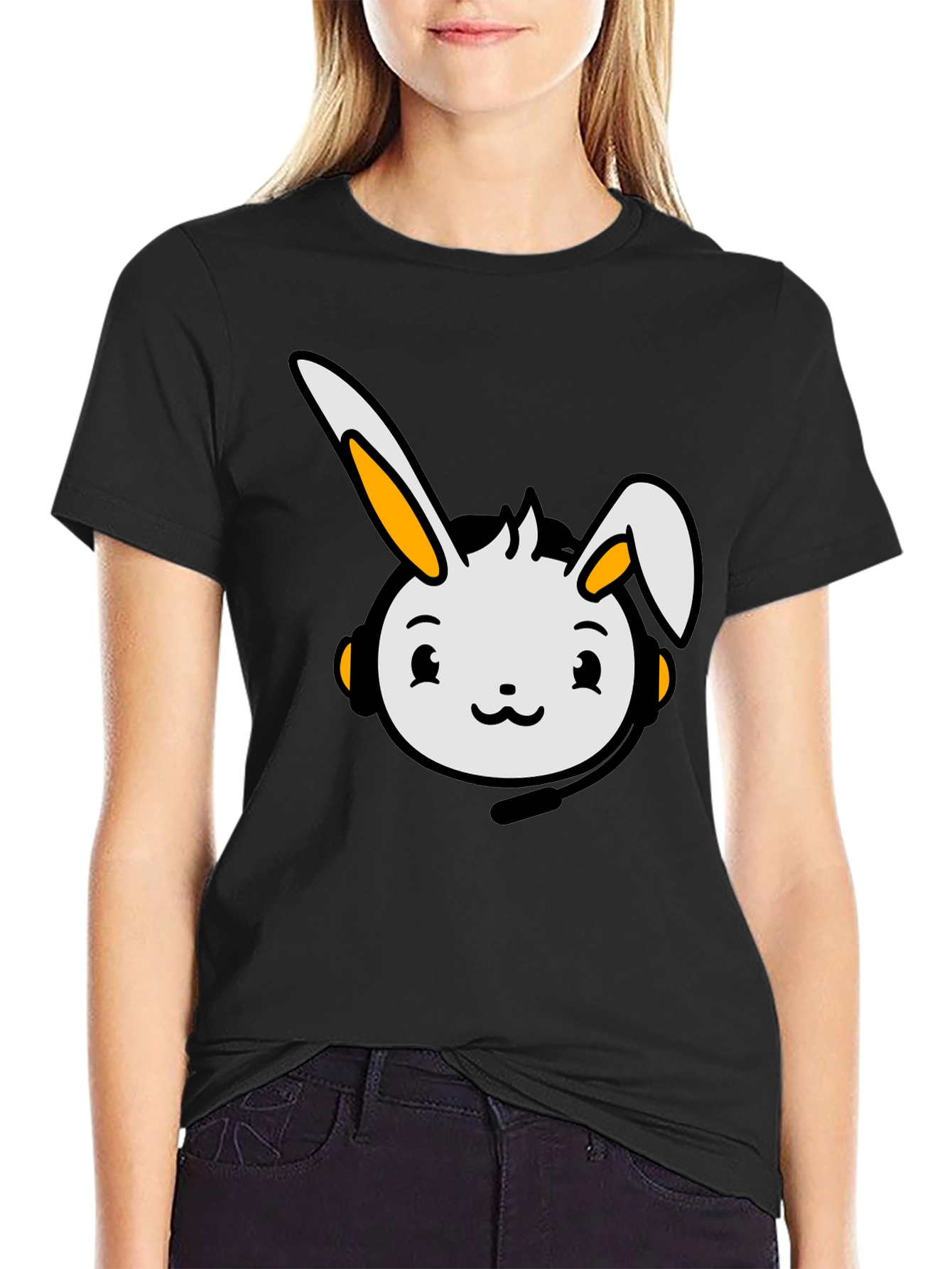 Black Cute Bunny Graphic T-Shirt - Black view 2