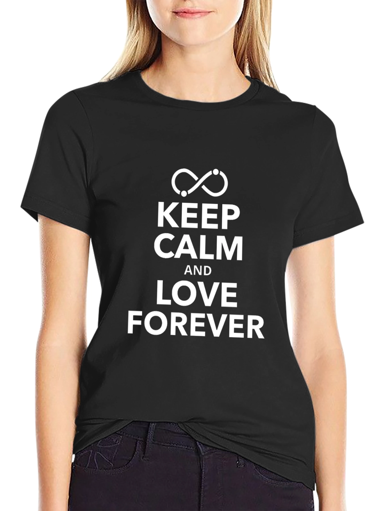 Black Keep Calm Love Forever Black T-Shirt view 2