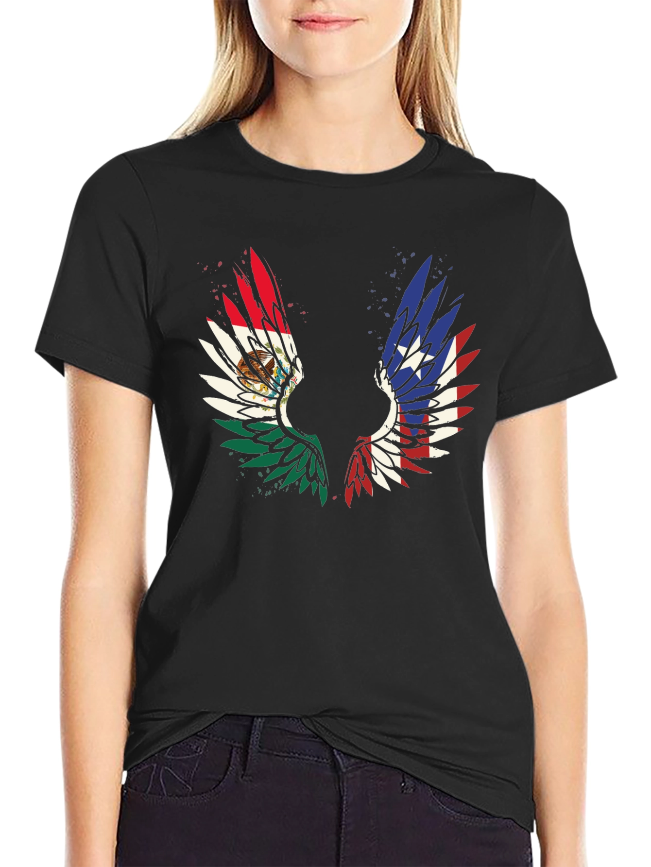 Black Mexico-Texas Wings Graphic T-Shirt view 2