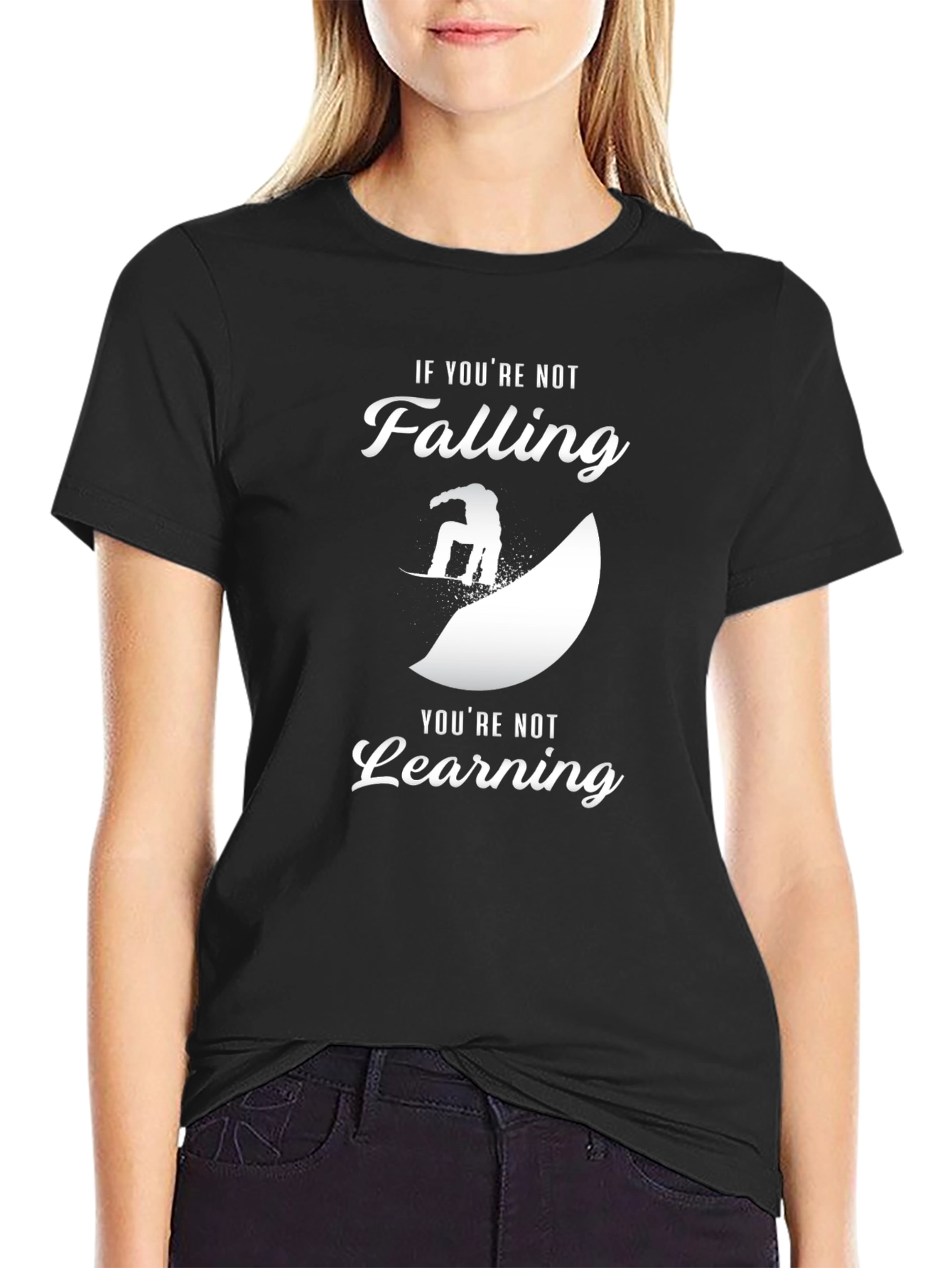 Black Falling Snowboarder Graphic Tee - Learn Something New view 2