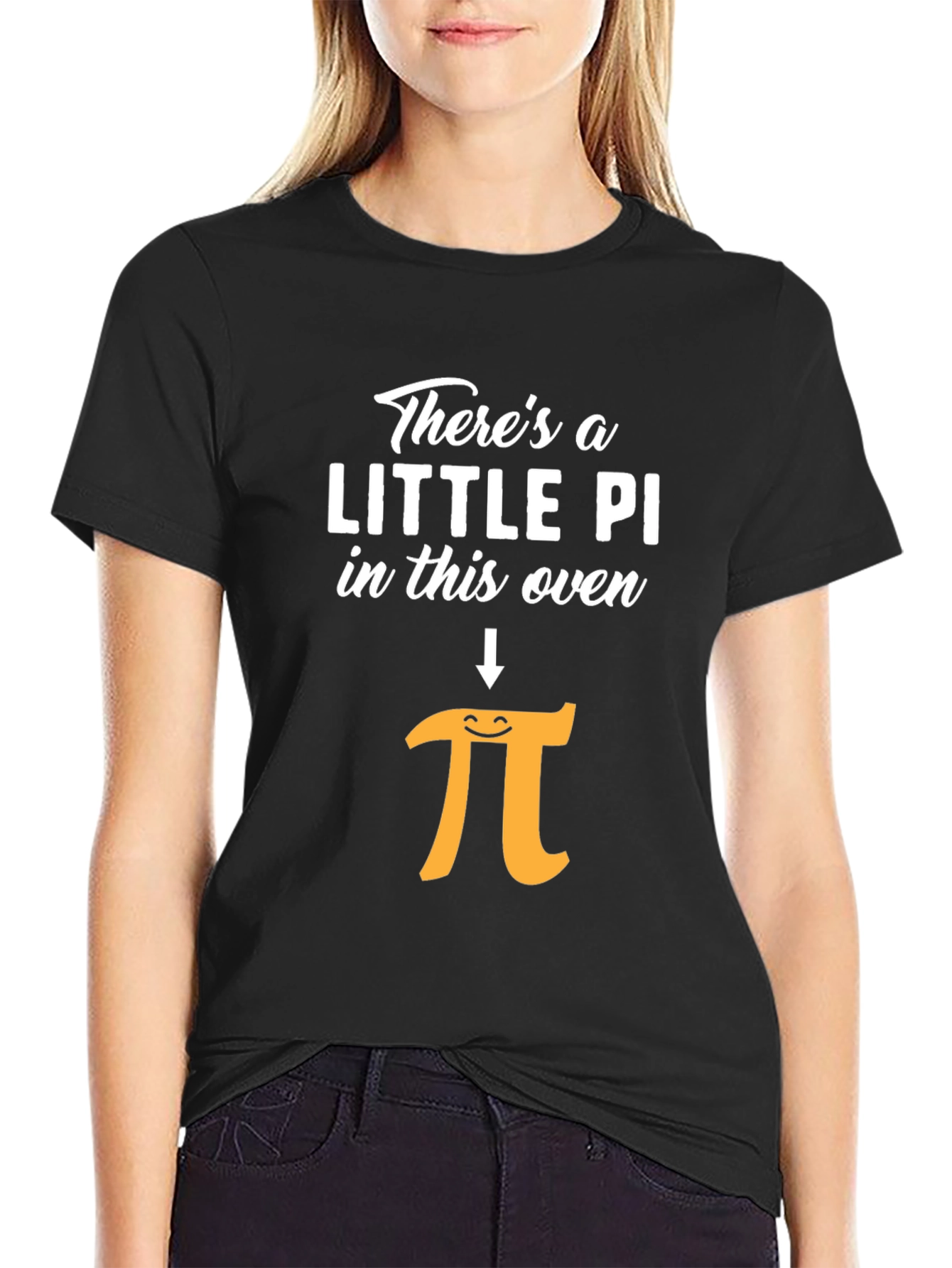 Black Funny "Little Pi in This Oven" Pregnancy Announcement Shirt view 2