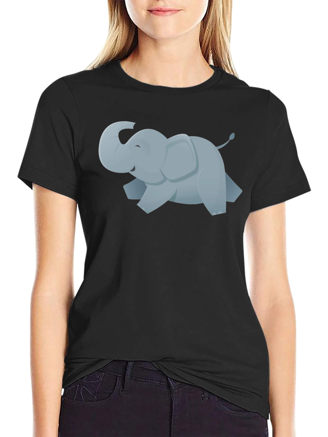 Black Cute Elephant Graphic Tee - Casual Black T-Shirt view 2