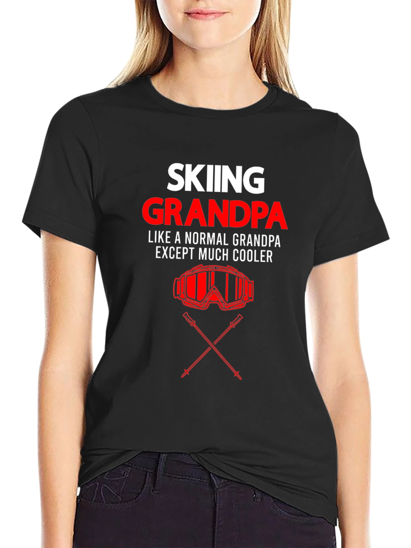 Black Skiing Grandpa T-Shirt - Cool Grandfather Gift view 2