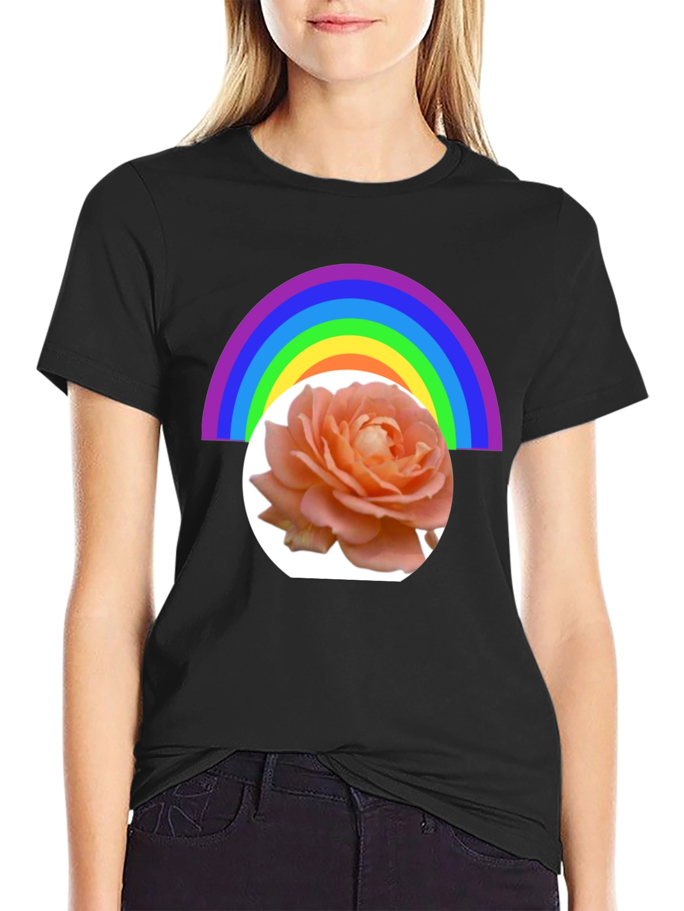 Black Rainbow Rose Graphic Tee - Stylish Casual Wear view 2