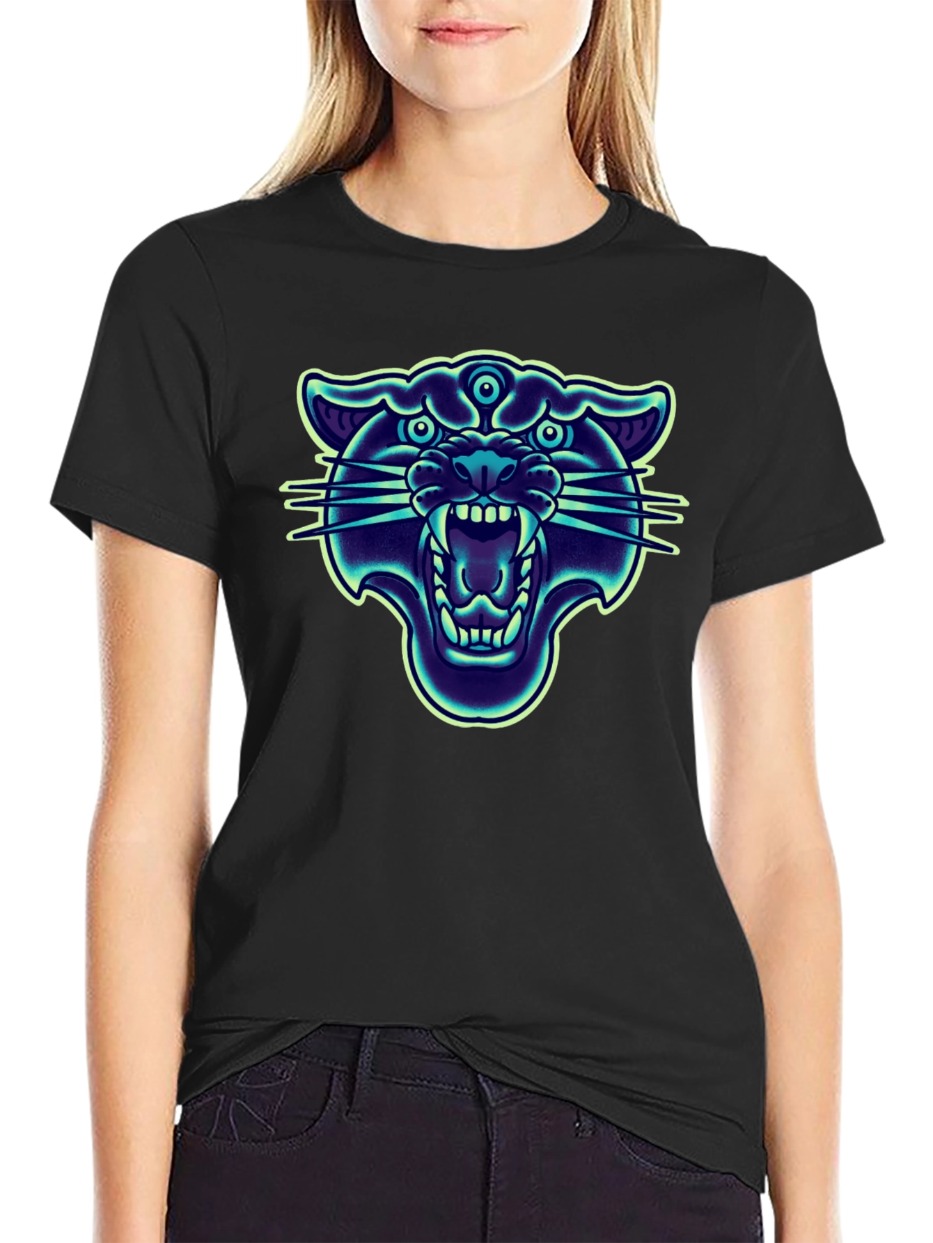 Black Mystic Panther Graphic Tee - Black Cotton Blend view 2
