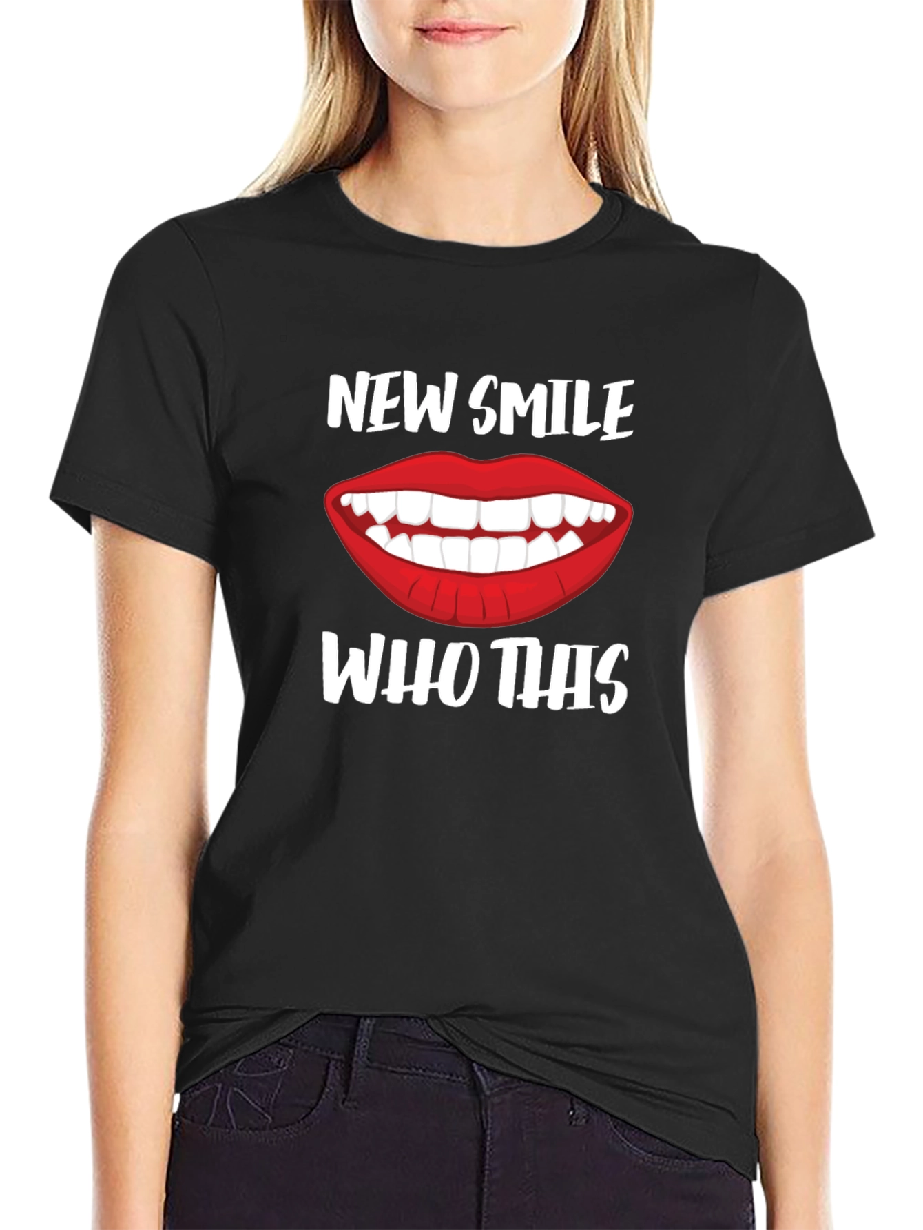 Black New Smile, Who This? Graphic Tee view 2