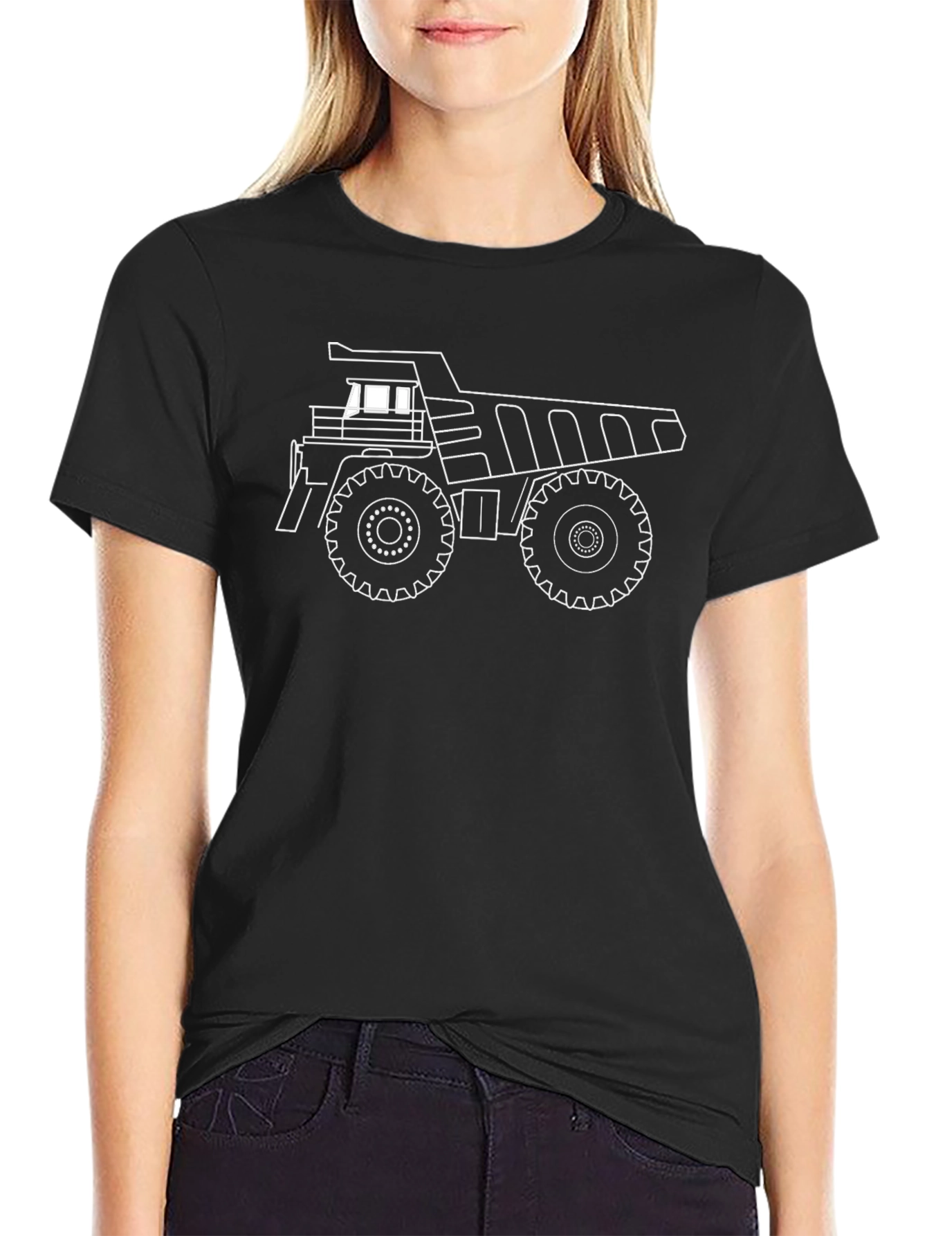 Black Dump Truck Outline Black T-Shirt view 2