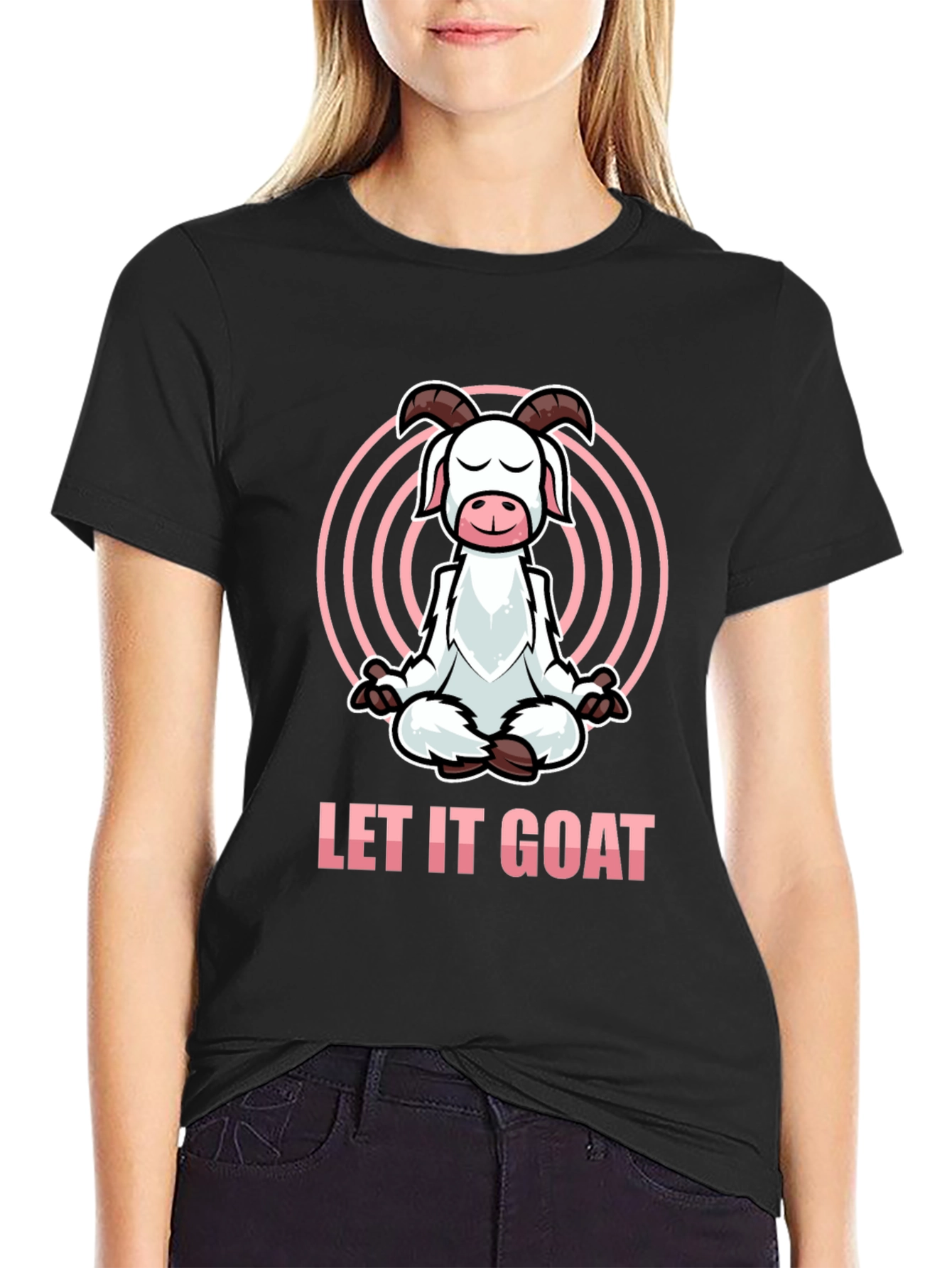 Black Let It Goat Meditation T-Shirt - Funny Yoga Design view 2
