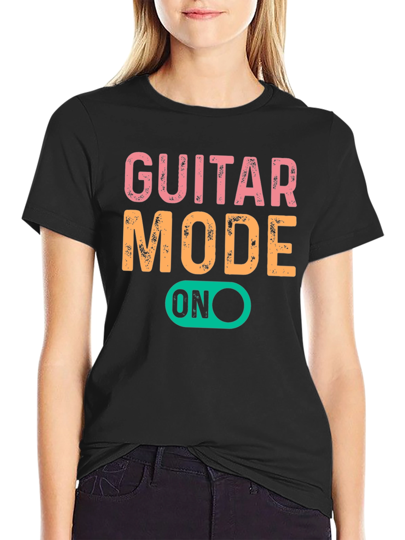 Black Guitar Mode On Graphic Tee - Black Cotton T-Shirt view 2
