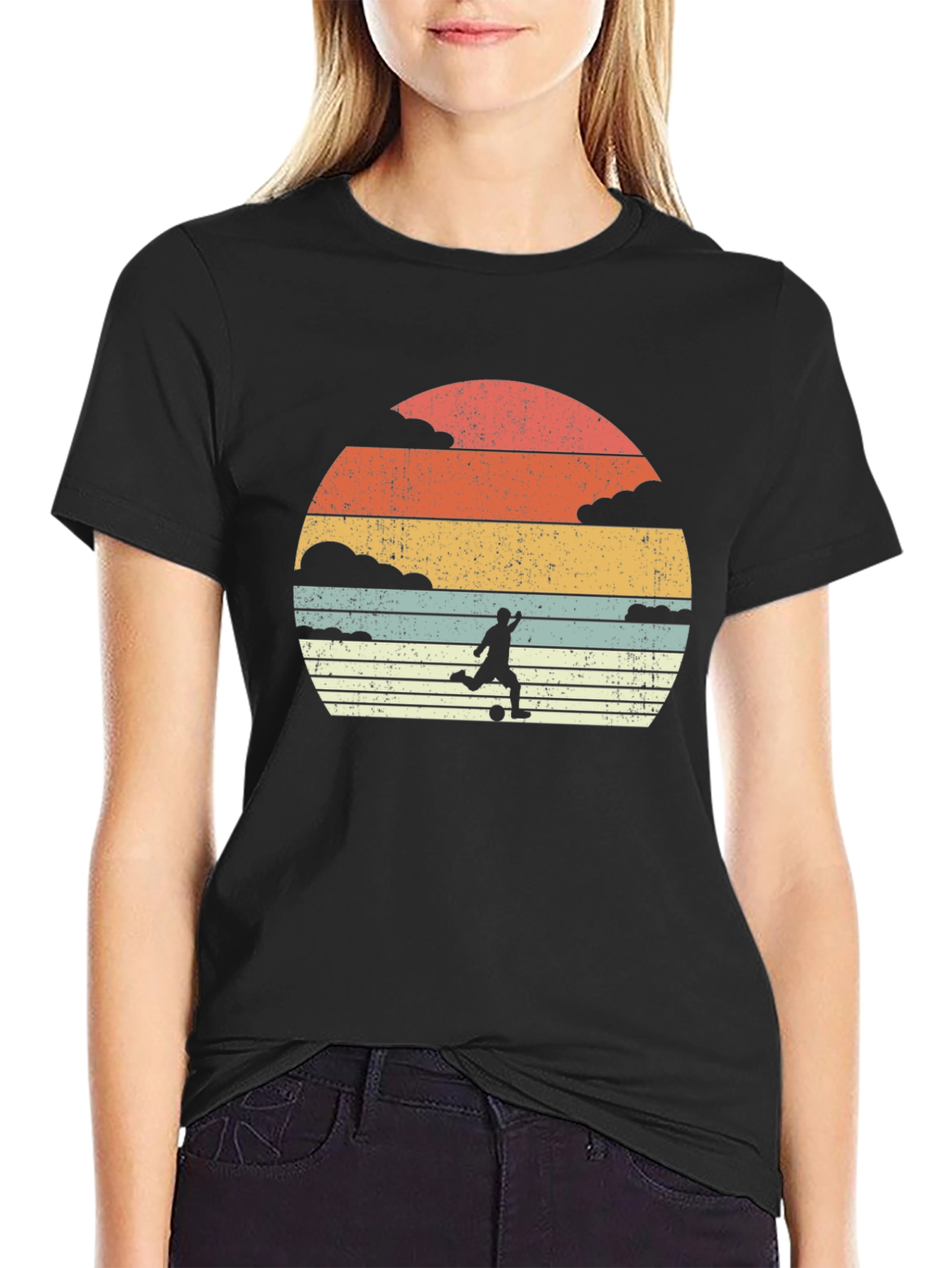 Black Vintage Soccer Sunset Graphic Tee view 2